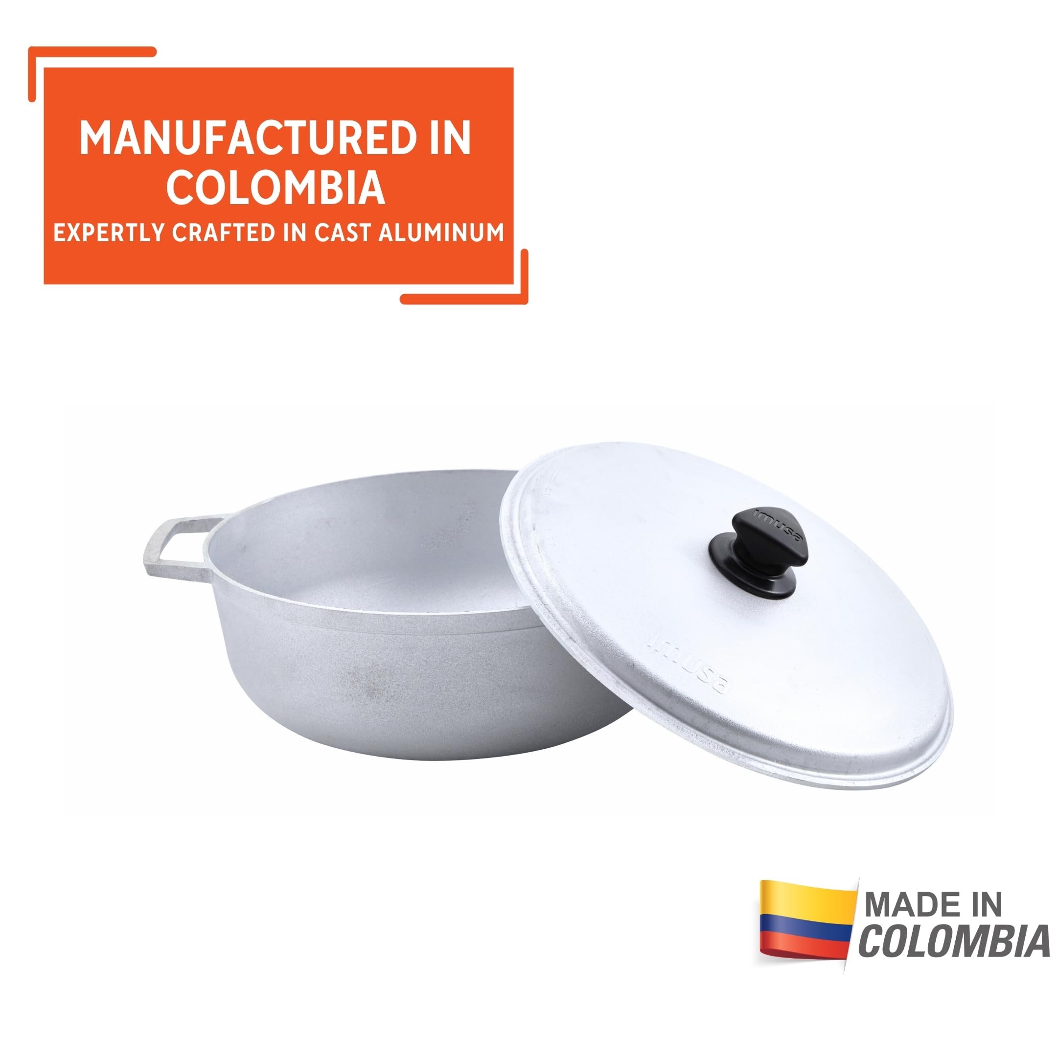 IMUSA 7.5 Quart Traditional Colombian Caldero Pot with Lid - Natural Clay Cooking Pot for Soups, Stews & Rice - Authentic Latin American Cookware for Home & Restaurant Use