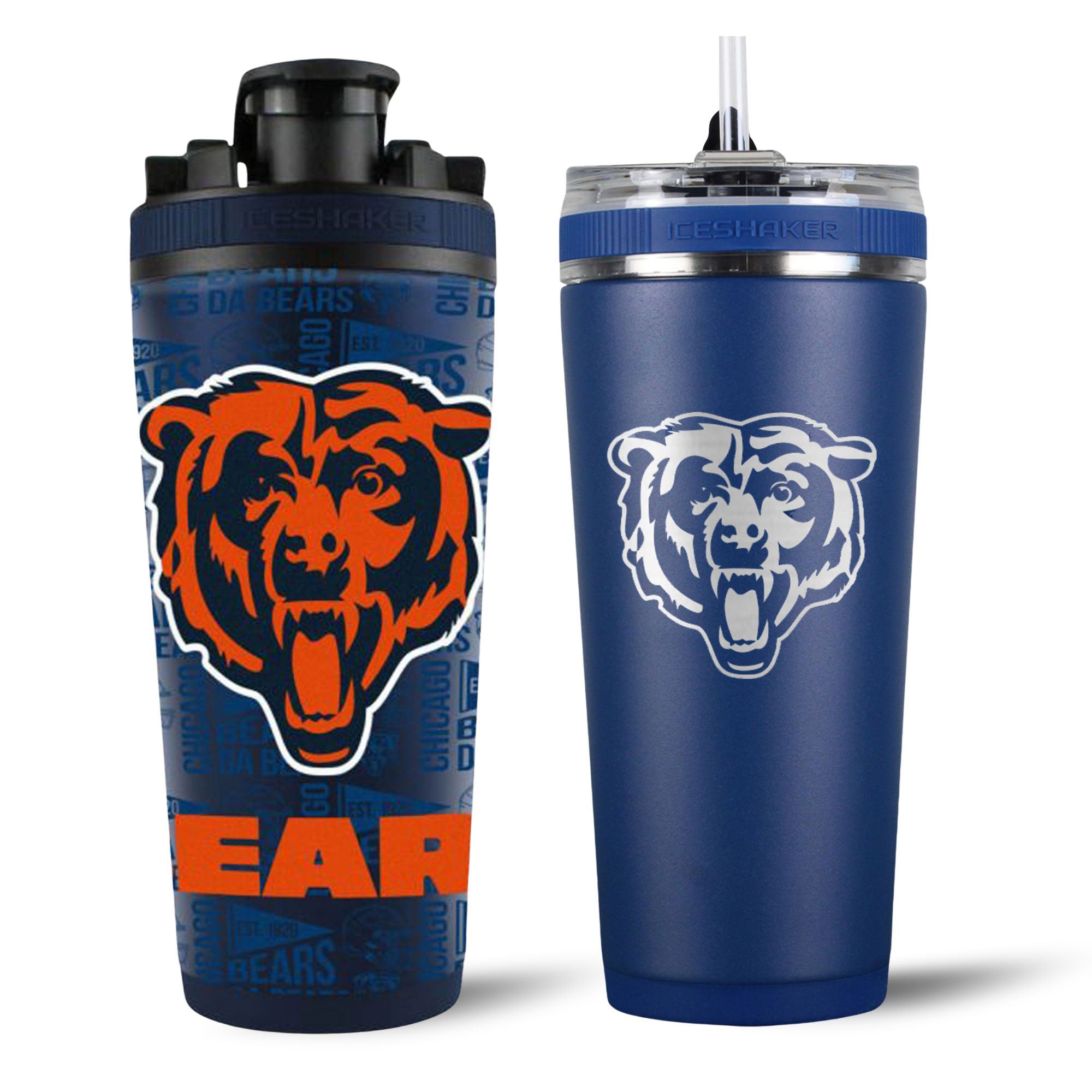 Chicago Bears 4D Shaker & Flex Bottle Bundle - NFL Team Sports Water Bottle Set for Gym, Workouts & Tailgating - Leakproof & Durable Drinkware for Bears Fans