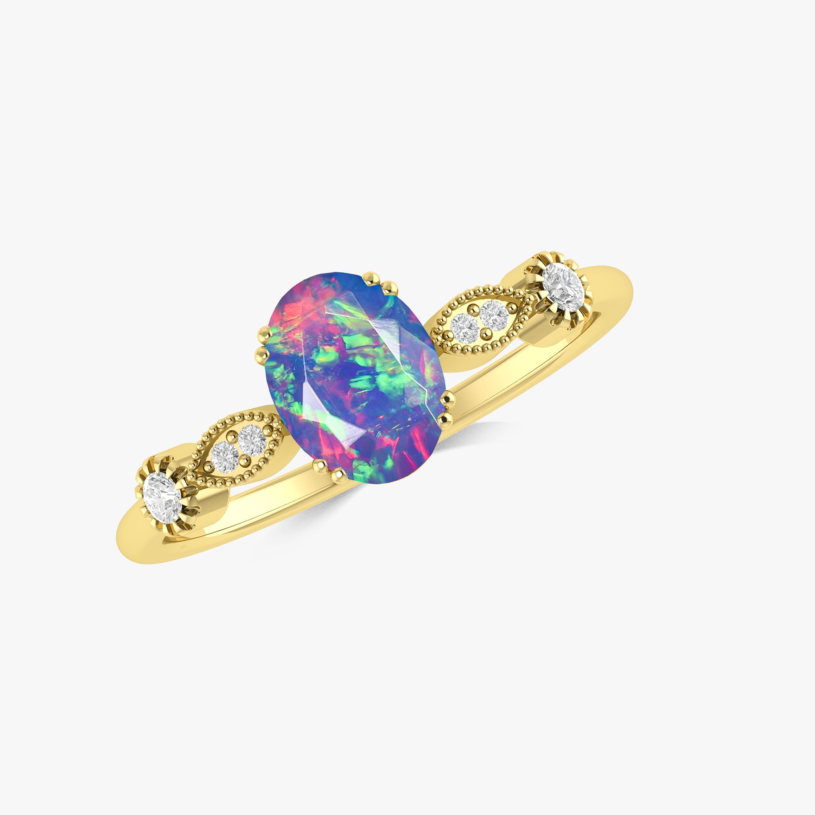 White Multifire Oval Ethiopian Opal Ring for Women - Elegant Sterling Silver Jewelry for Engagement, Wedding & Special Occasions