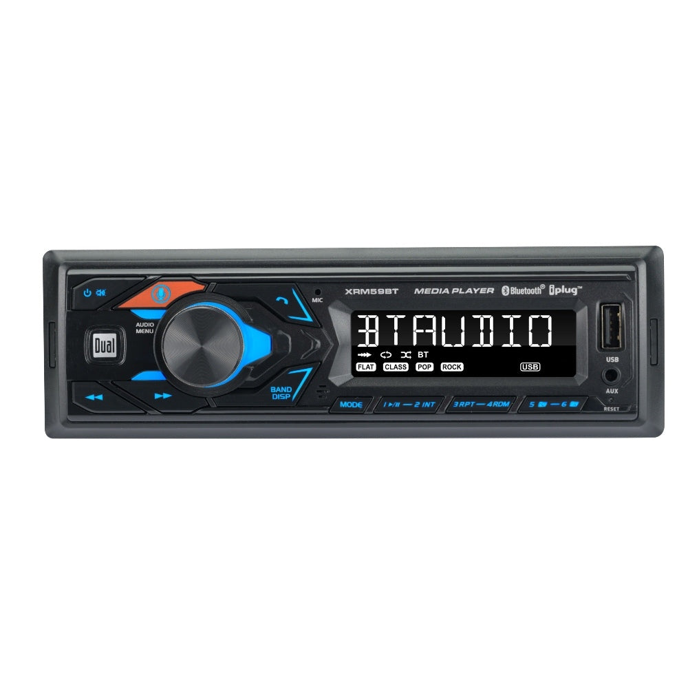 Dual XRM59BT Single DIN Mechless Car Stereo Receiver with Bluetooth, USB & AUX Input - Wireless Music Streaming & Hands-Free Calling for Cars, Trucks & SUVs
