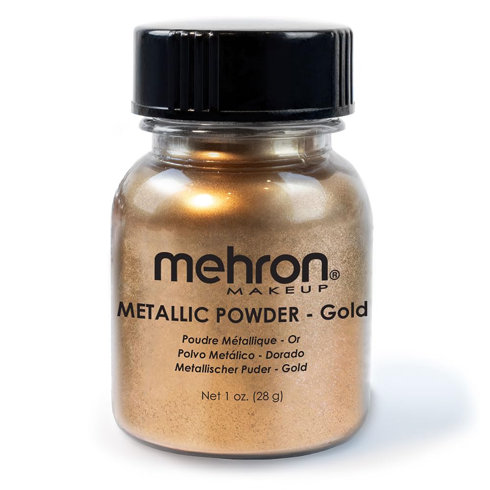 Mehron Metallic Powder Pigment - 1 oz (28g) Gold Chrome Face & Body Paint, Eyeshadow, Eyeliner | Professional Makeup for Cosplay, Halloween, Theater & Special Effects