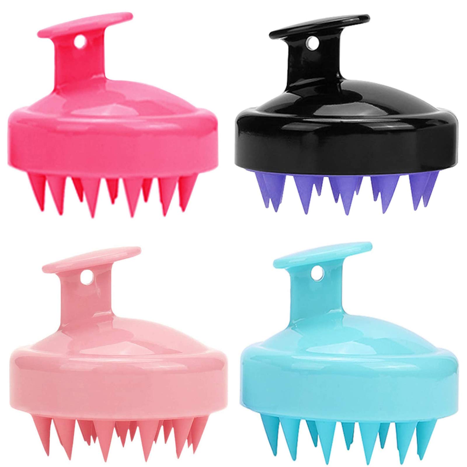 4 Pcs Silicone Scalp Massager Shampoo Brush - Gentle Hair Care for Wet & Dry Hair - Manual Head Scrubber for Dandruff & Scalp Care - Perfect for Women, Men, Kids & Pets (Blue, Pink, Rose Red, Black) - Great for Relaxation, Hair Washing & Pet Grooming