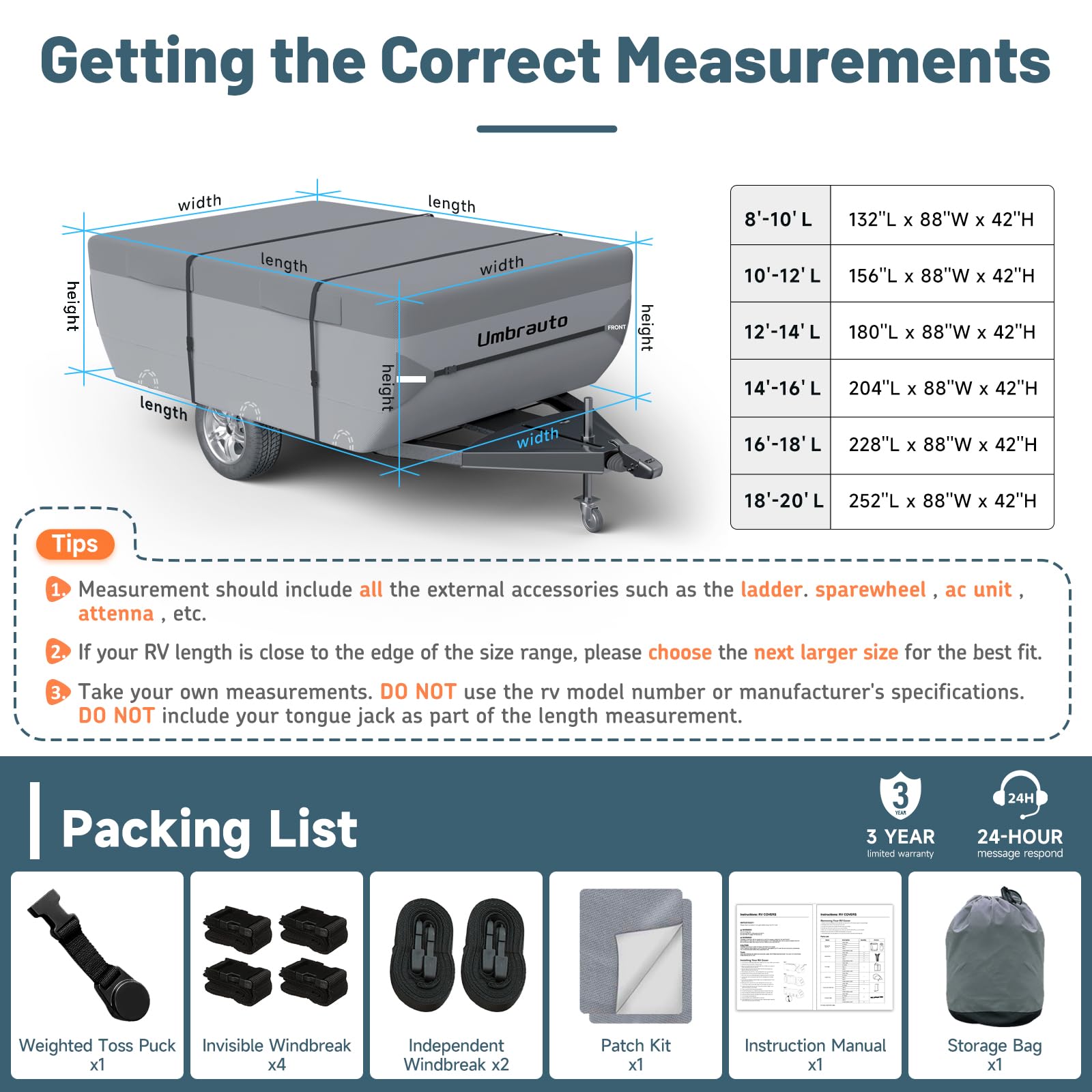 Upgraded 7-Layer Waterproof Pop Up Folding Camper Cover - Extra Thick Polypropylene, Breathable Ripstop & Anti-UV Protection - Fits 18'-20' Trailers - Perfect for Camping, RV Trips & Outdoor Adventures