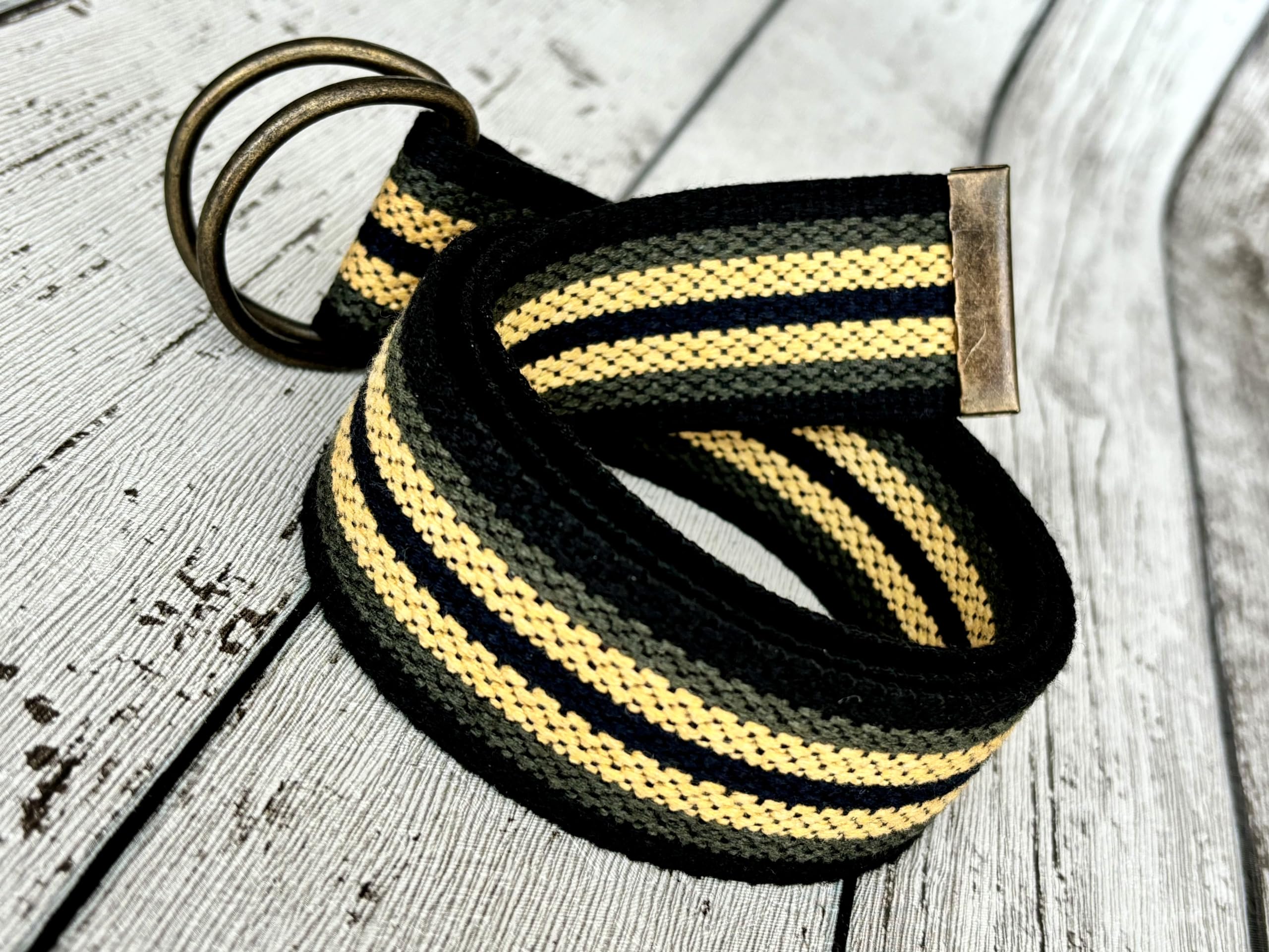 D Ring Canvas Sports Belt - Adjustable Unisex Fabric Belt for Women & Men in Green, Yellow & Black - Perfect Gift for Father, Lover, Her or Him - Ideal for Casual Wear, Outdoor Activities & All Seasons (Medium 40