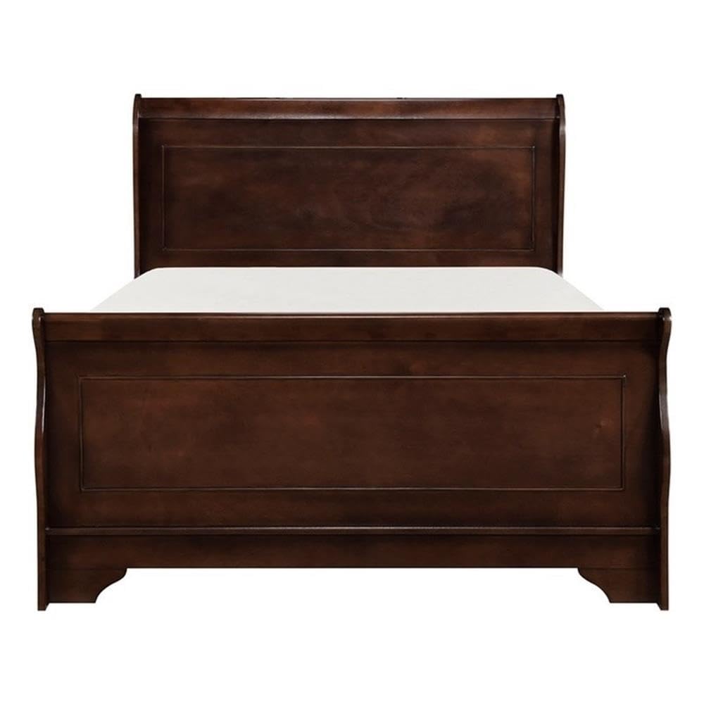 Pemberly Row Queen Size Sleigh Bed with Footboard - Solid Wood Cherry Finish - Easy Assembly Bed Frame - Perfect for Master Bedrooms & Guest Rooms