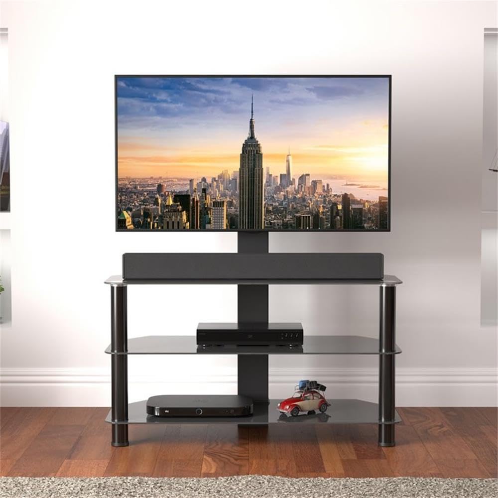 AVF Black Steel and Glass TV Stand with Mount for 60 Inch Flat Screen TVs - Perfect for Living Room, Bedroom, or Home Theater Setup