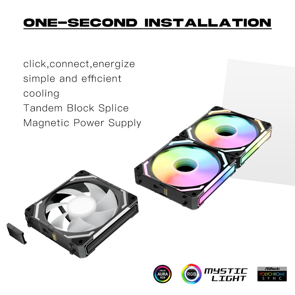 TZMRIT 120mm RGB PC Cooling Fan - Infinity Mirror Daisy Chain ARGB Triple Pack with Controller, Black | High Performance Case Fan for Gaming PC, Workstation & Home Office Setup