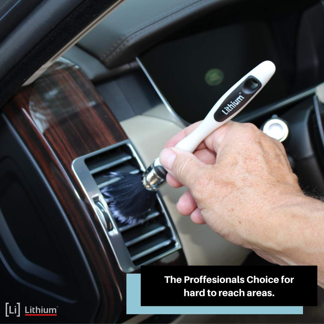 Premium Lithium Detailing Brushes - Ergonomic Non-Slip Car Detailing Kit with Synthetic & Natural Bristles, Durable Molded Foam Handle for Auto Detailing, Waxing, Interior Cleaning & Professional Car Care