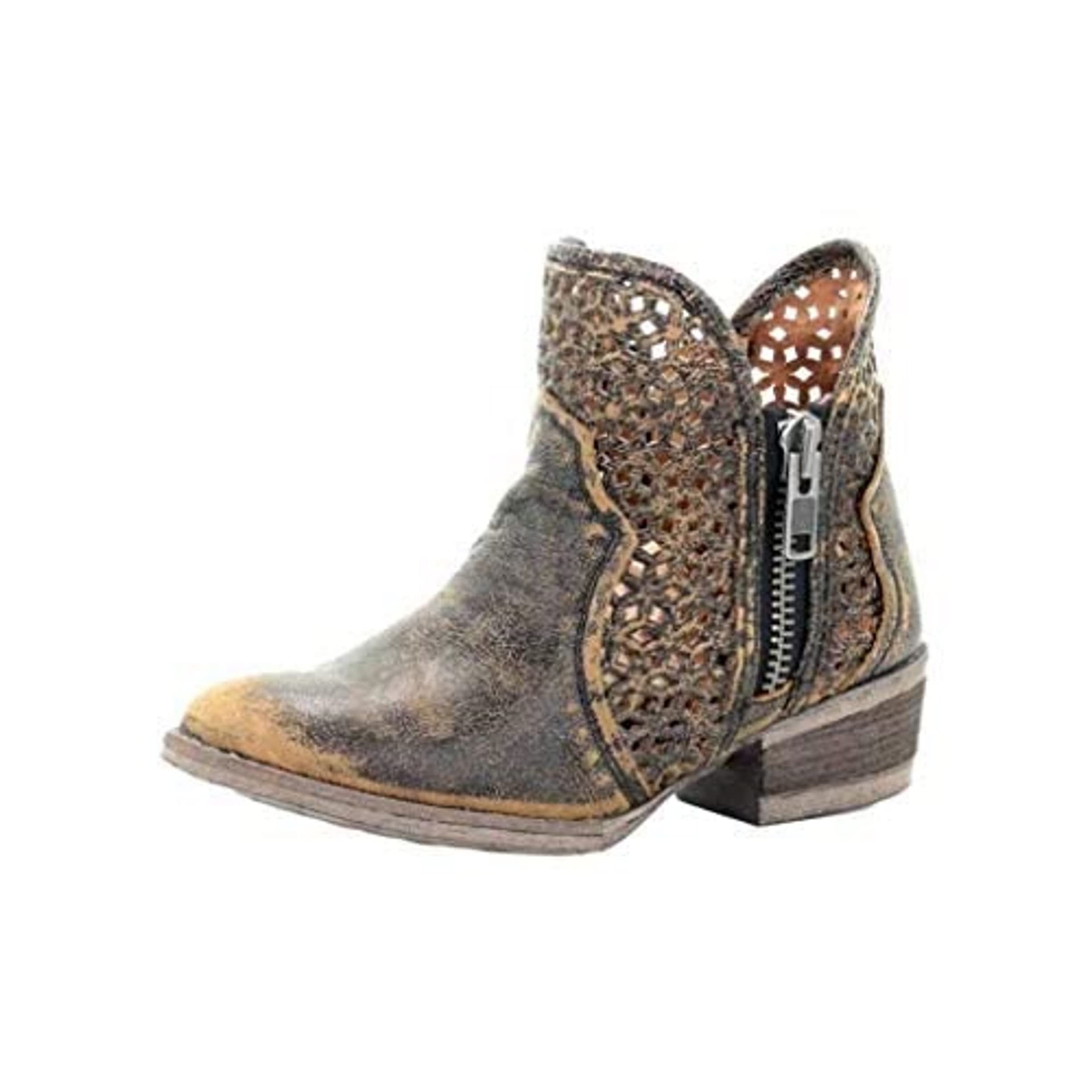 Women's Corral Cutout Western Ankle Boots - Stylish Cowgirl Boots for Country Dancing, Rodeo & Night Out | Comfortable Fashion Booties for Women | Perfect for Line Dancing, Concerts & Western Themed Parties | Ideal for Country Music Festivals, Barn Weddings & Casual Wear | Great for Daily Outfits, Date Nights & Western Fashion Events
