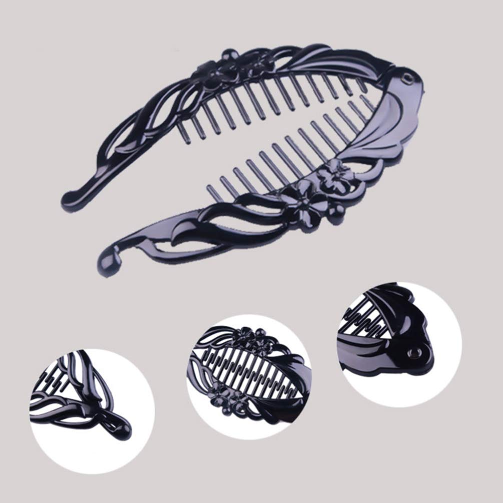 Beaupretty 5-Pack Black Floral Banana Hair Clips - Women's Hair Accessories for Ponytail, Fishtail Braids & Everyday Styling | Perfect for Work, Parties & Casual Outfits
