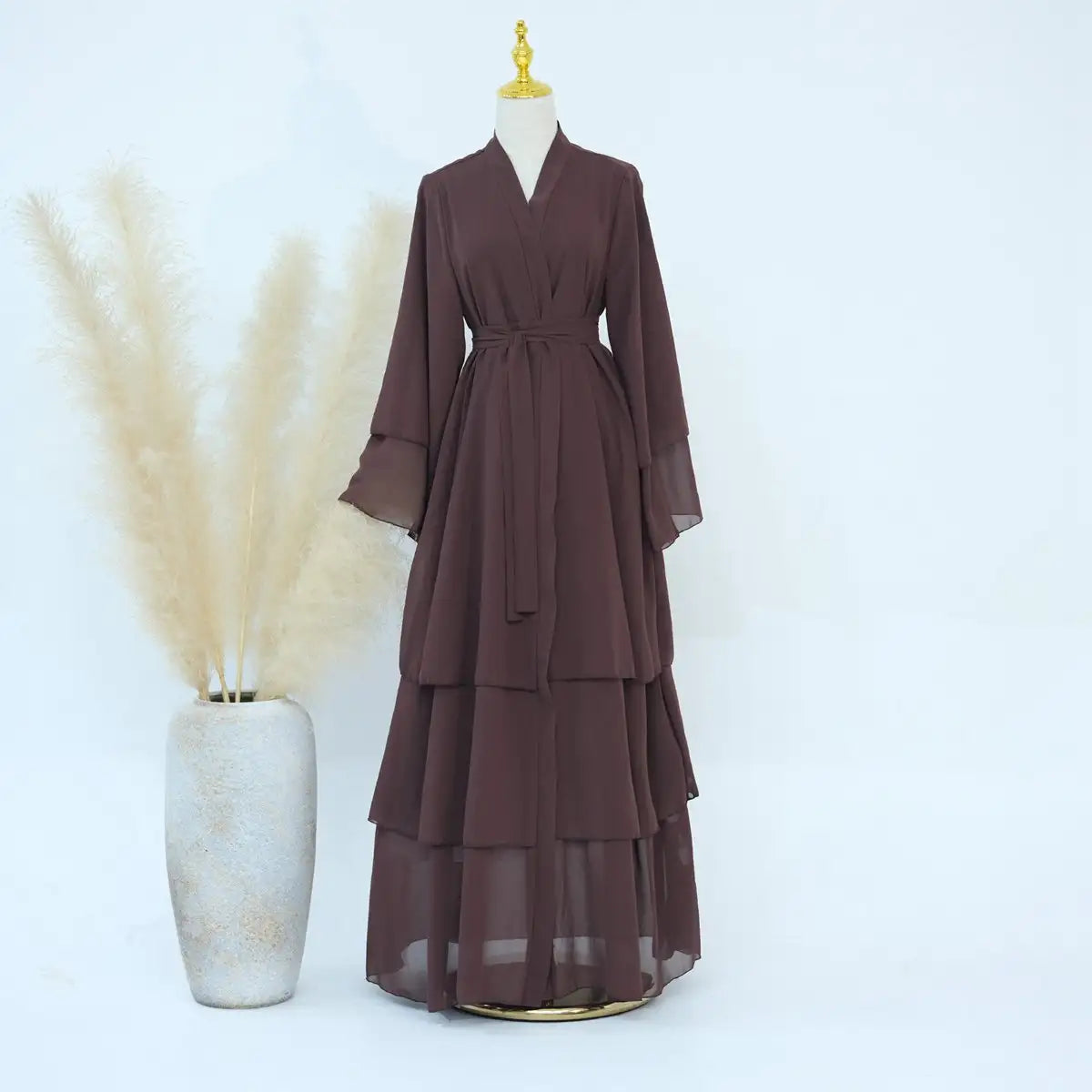 Elegant Chiffon Muslim Women's Open Abaya Dress - Modest Islamic Prayer Dress for Women, Perfect for Prayer, Mosque, and Special Occasions