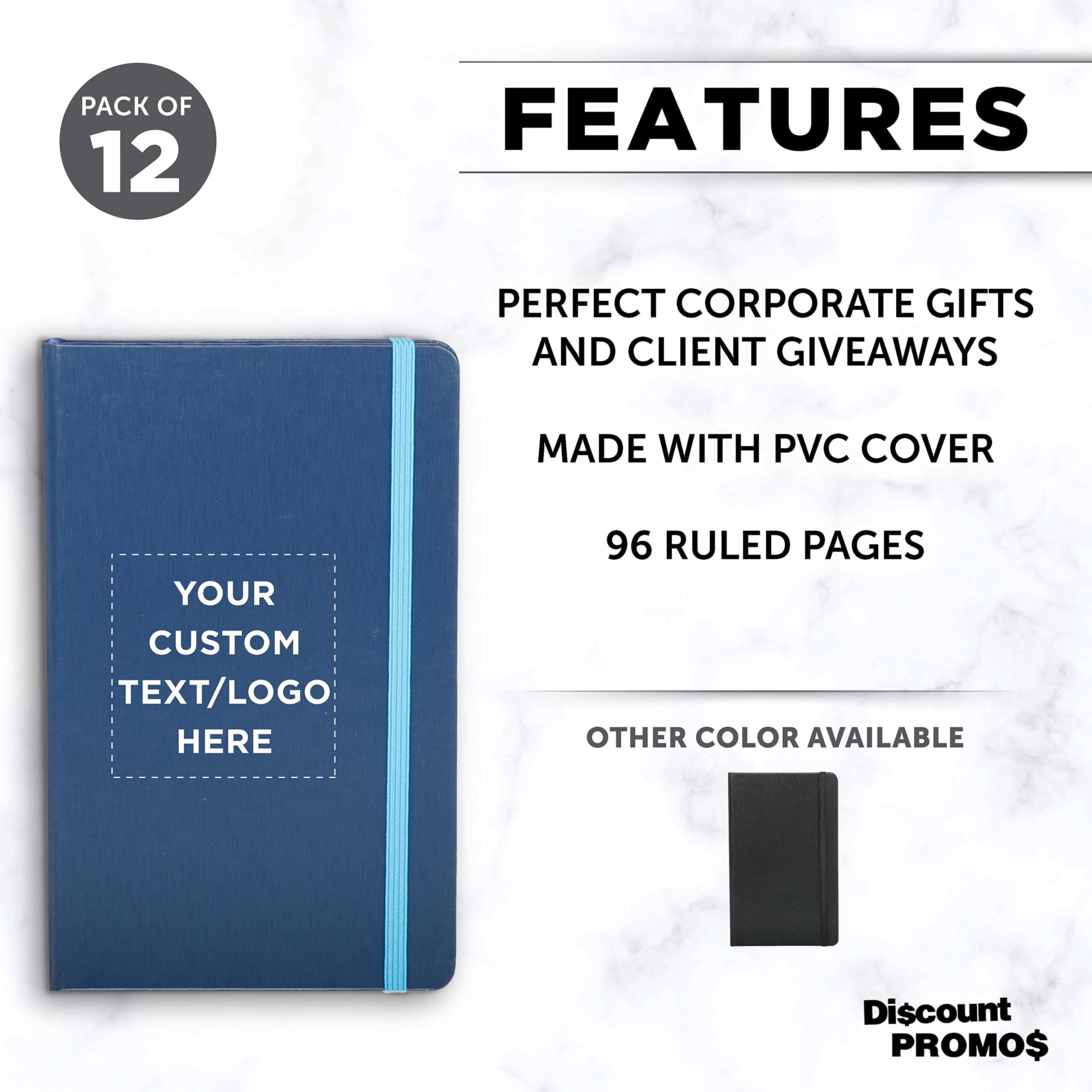 Custom Hardcover Notebook Journals with Elastic Band - Set of 12 Personalized Bulk Pack - Blue - Perfect for School, Office & Home Use - Great for Note Taking, Journaling & Gift Giving