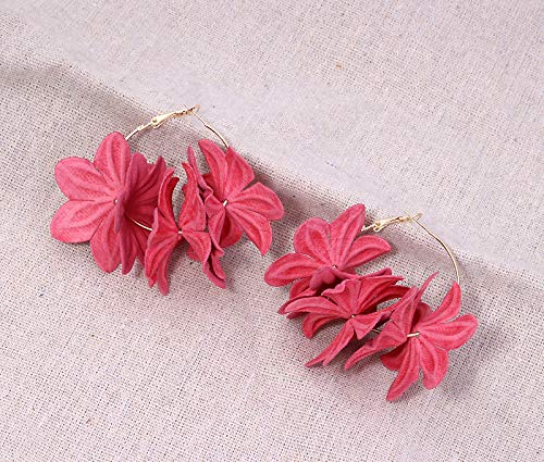3D Fabric Flower Hoop Drop Earrings for Women - Bohemian Style Colorful Petal Big Round Circle Earrings | Perfect for Boho Fashion, Summer Outfits, and Festival Accessories