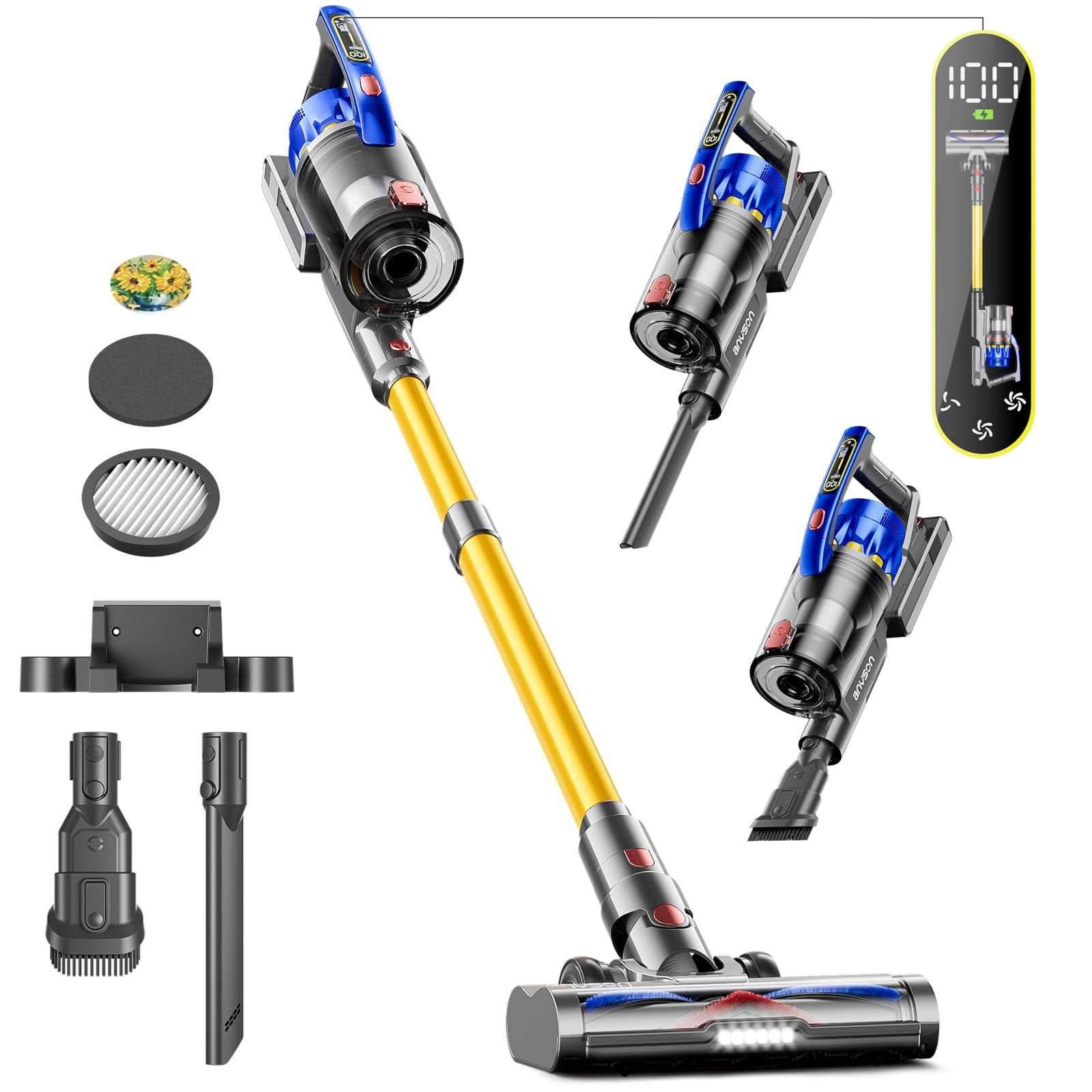 Powerful 45KPa 550W Cordless Vacuum Cleaner for Home - 70 Min Runtime, LED Display, Anti-Tangle Dual Handle - Ideal for Hard Floors, Pet Hair & Carpet Cleaning | Perfect for Quick Cleanups & Pet Owners