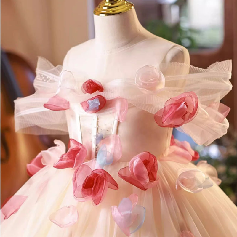 Elegant Baby Rose Flower Girl Dress for Birthday Party, Pageant, Wedding | Girls Princess Party Gown with Floral Design | Perfect for Special Occasions & Photo Shoots