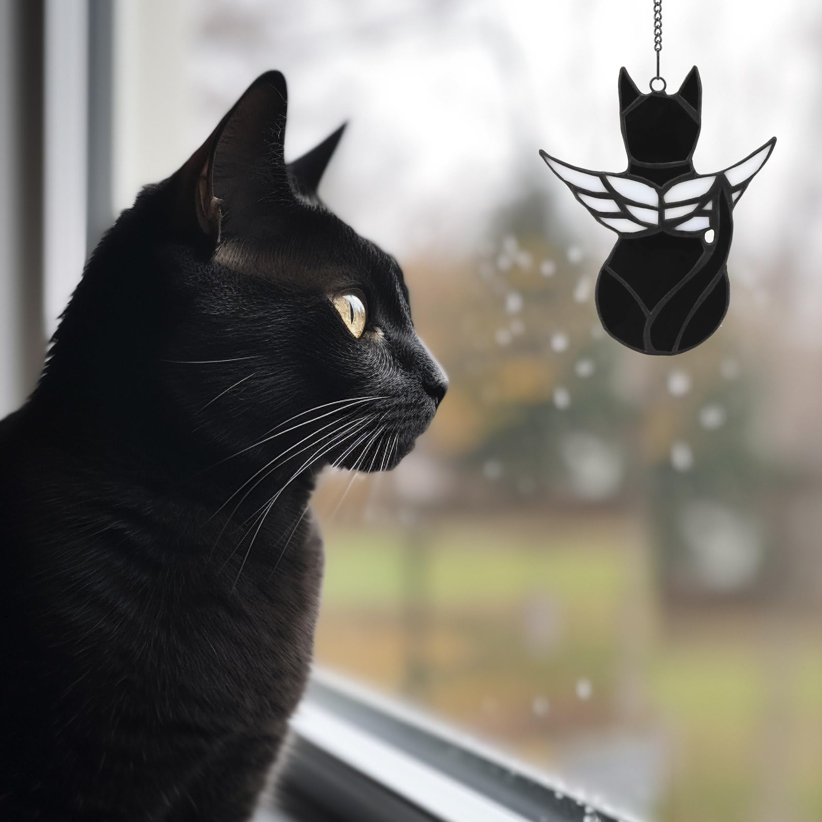 Angel Cat Memorial Gift - Stained Glass Suncatcher for Cat Lovers - Pet Loss Sympathy Decor