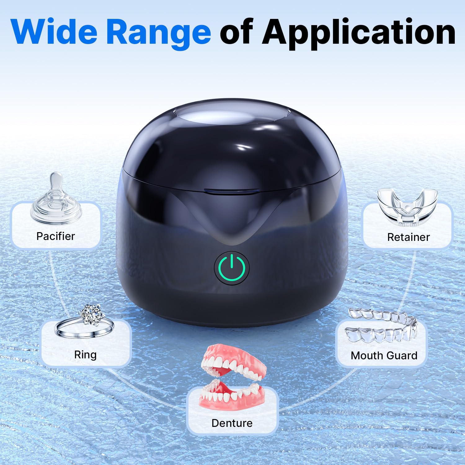 Ultrasonic Retainer Cleaner with UV Sanitizer - Professional Dental Cleaning Pod for Dentures, Night Guards, Aligners, Braces & Toothbrush Heads | Jewelry Sterilizer (Black) | Perfect for Daily Oral Care & Jewelry Maintenance
