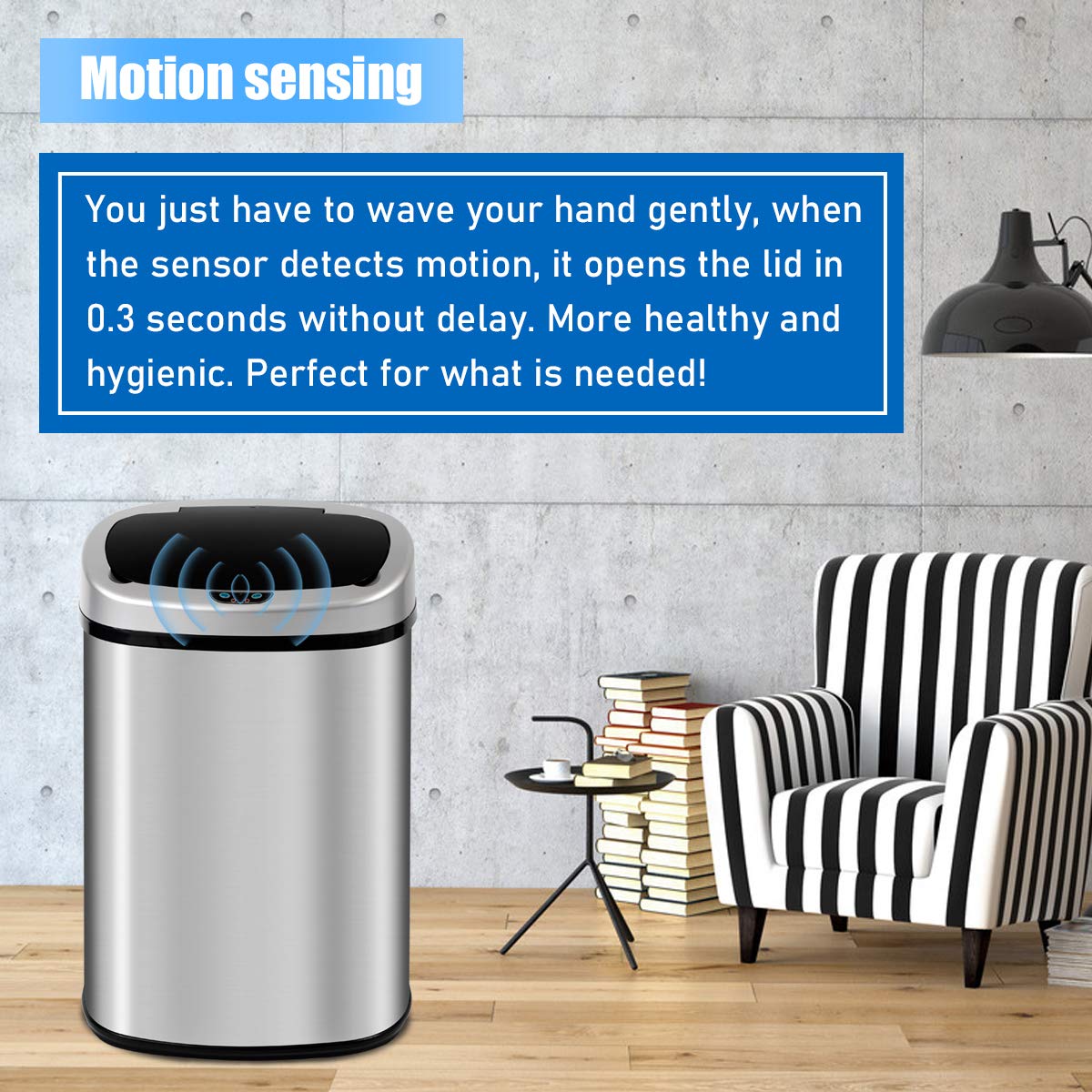 Stainless Steel 13 Gallon Automatic Sensor Trash Can with Lid - Touch-Free 50 Liter Large Capacity Kitchen Garbage Bin for Home, Bathroom, Office & Bedroom - Perfect for Hands-Free Waste Disposal & Hygiene Maintenance