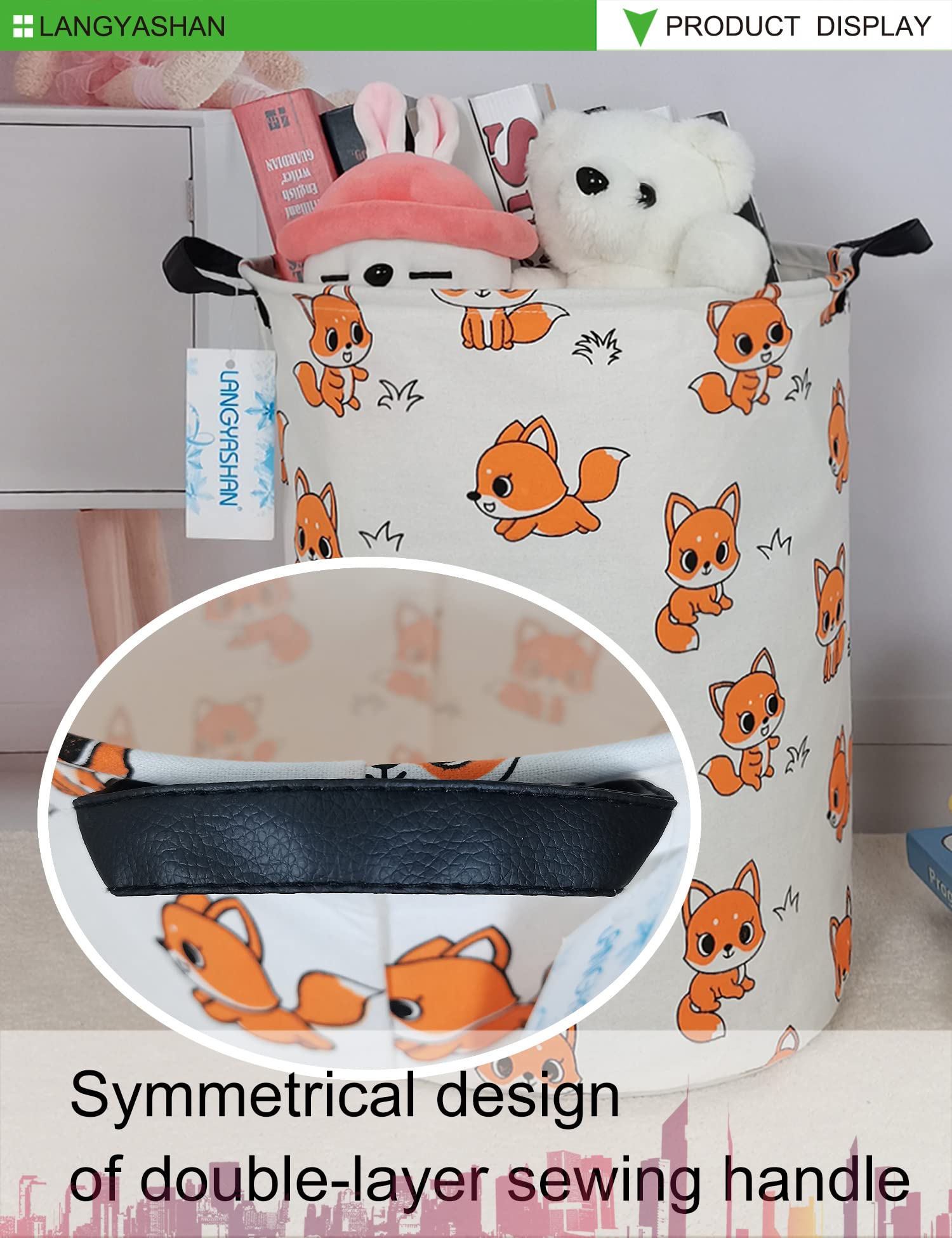 Collapsible Canvas Laundry Basket with Fox Design - Foldable Storage Organizer for Clothes, Toys, and Gifts | Perfect for Nursery, Bedroom, and Kids Room Organization
