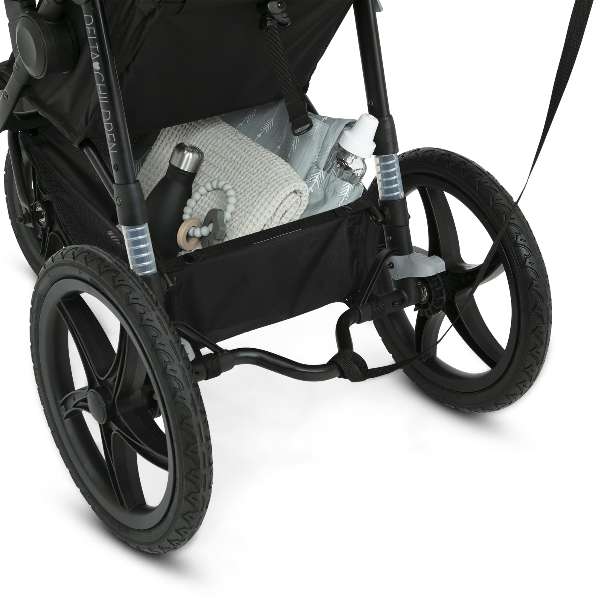 Delta Children Apollo Jogging Stroller - Lightweight Shock-Absorbing Frame with Adjustable Canopy & Reclining Seat - Compatible with Infant Car Seats (Black) - Perfect for Running, Walking & Outdoor Adventures with Baby