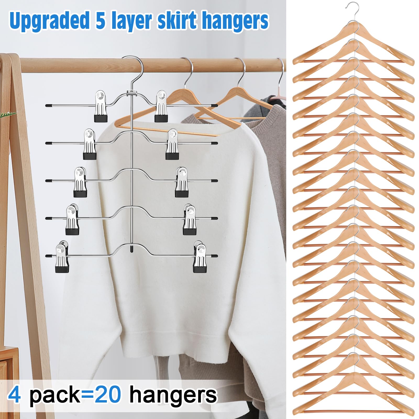 Space-Saving 4-Pack Pants & Skirt Hangers with Clips - Durable Closet Organizers for Women | Perfect for Wardrobe Storage, Travel & Home Organization