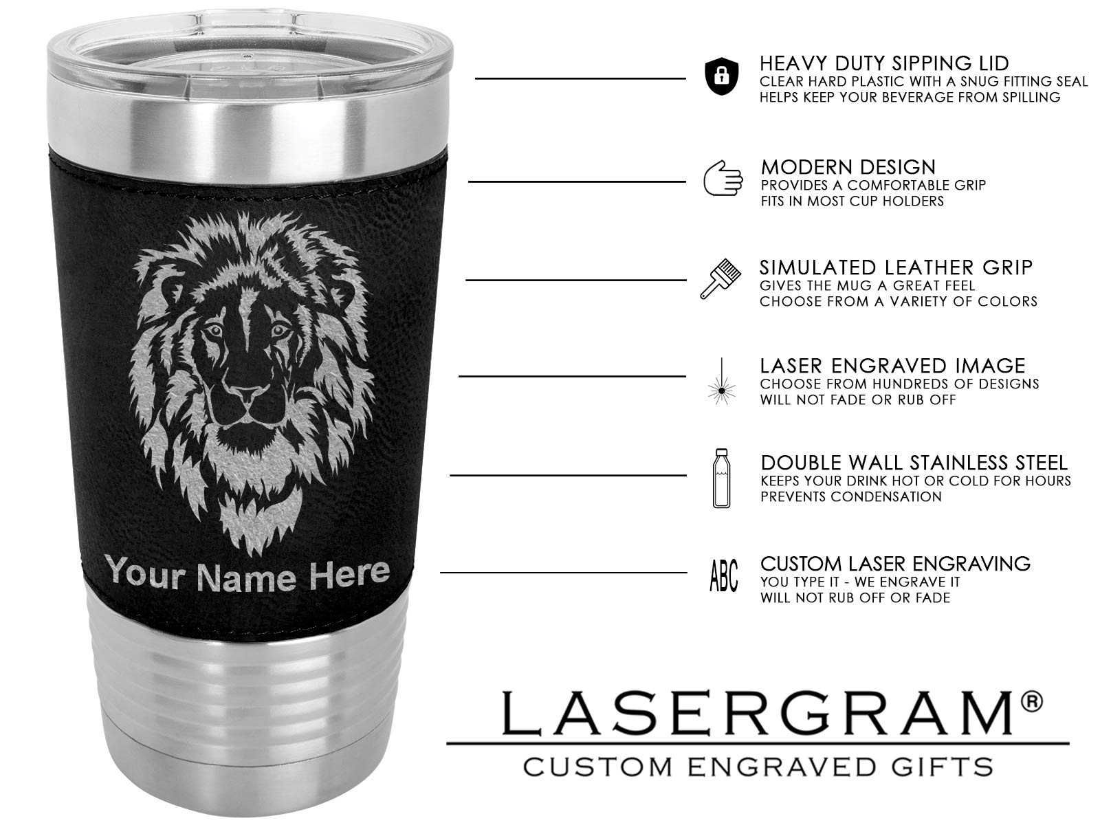 LaserGram 20oz Vacuum Insulated Stainless Steel Tumbler Mug with Personalized Engraving - NP Nurse Practitioner Gift, Faux Leather Sleeve, Black - Perfect for Coffee, Tea & Cold Drinks at Work, Hospital or Outdoor Activities