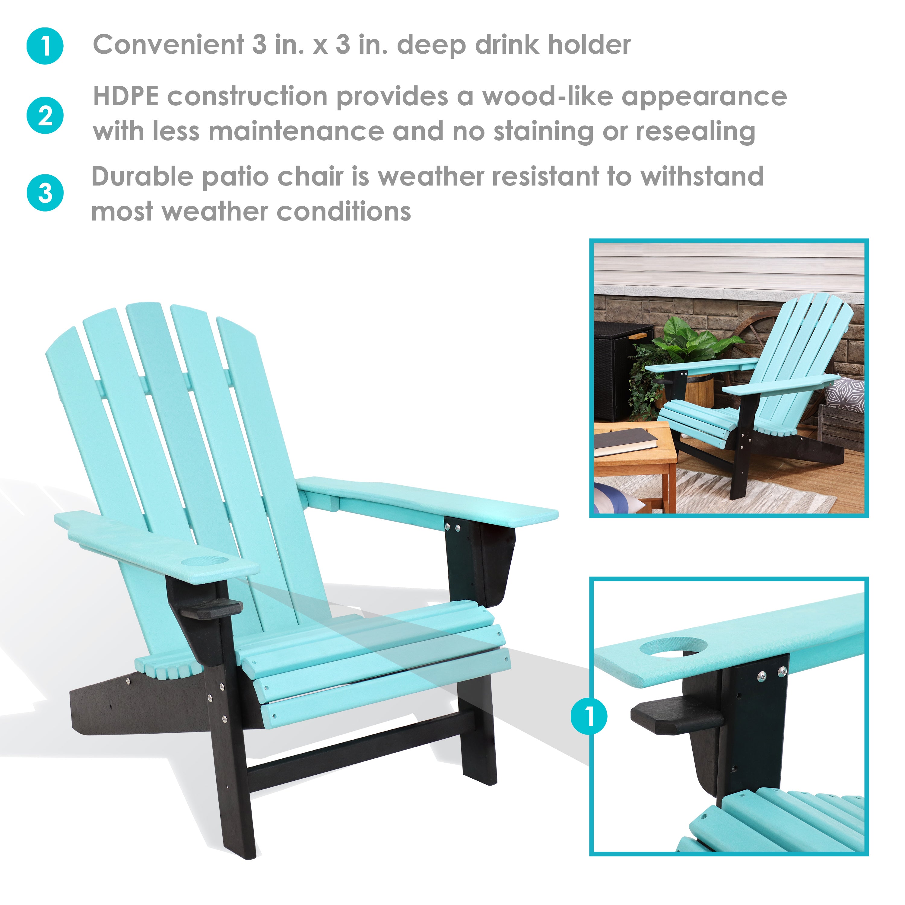 Premium Sunnydaze All-Weather 2-Tone Outdoor Adirondack Chair with Cup Holder - Durable Patio Furniture for Garden, Poolside & Backyard Relaxation
