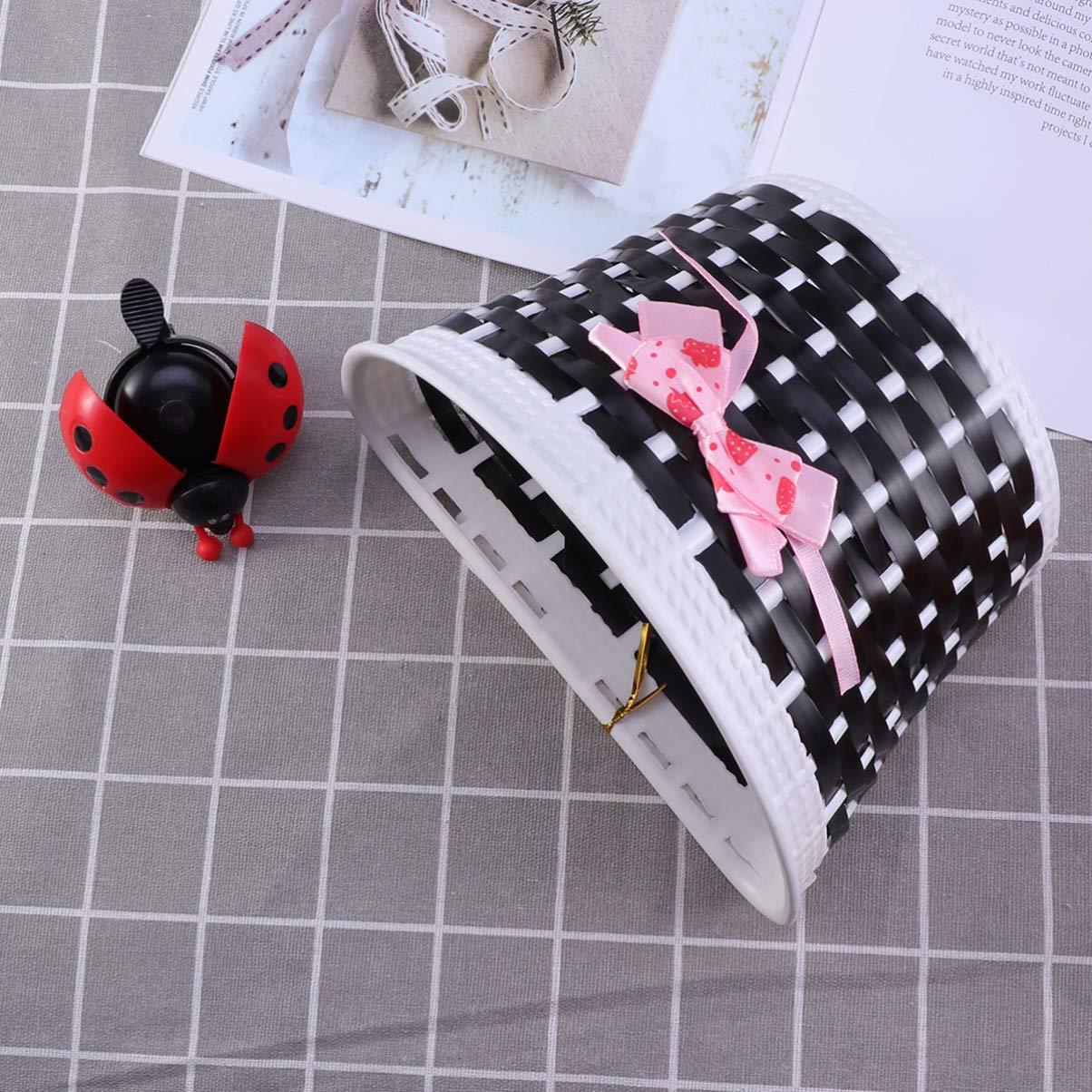 LIOOBO Kids Bicycle Scooter Basket - Handmade Plastic Knitted Bow Front Bag with Bike Bell for Boys & Girls - Perfect for School, Park Rides & Outdoor Adventures