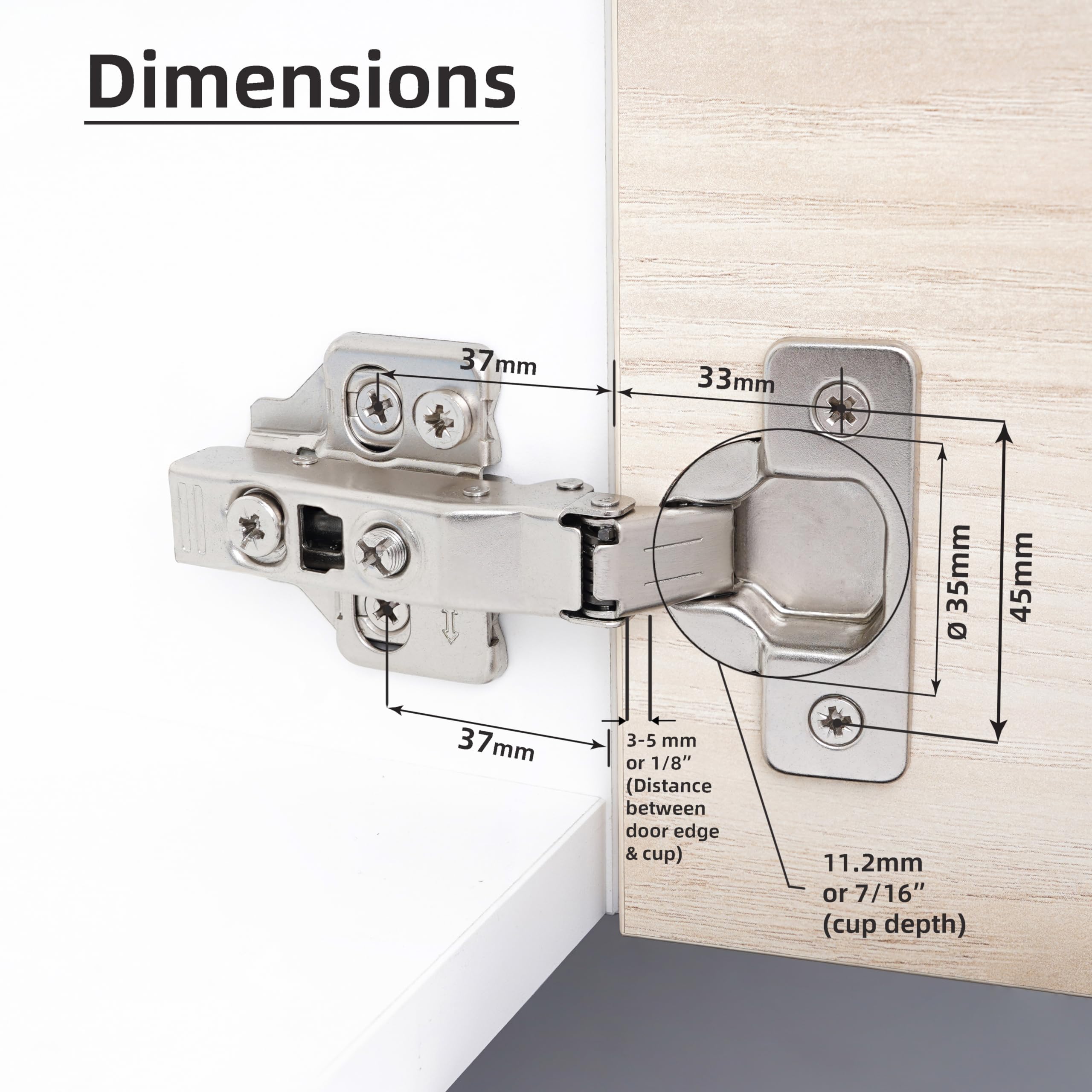 DecoBasics Soft Close Cabinet Hinges (Pack of 2) - 3-Way Adjustable Frameless Kitchen Cabinet Hardware for Drawers & Doors | Easy Installation for Home Kitchen Renovation & DIY Projects