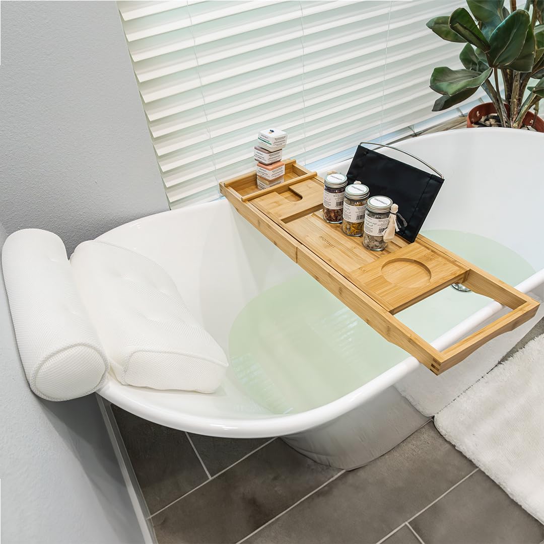 Luxury Spa Gift Set for Women - Bamboo Bathtub Tray, Bath Pillow, Bath Bombs & Salts - Perfect Relaxation Gifts for Mom, Wife, Her - Ideal for Self Care, Birthday, Anniversary & Spa Day at Home