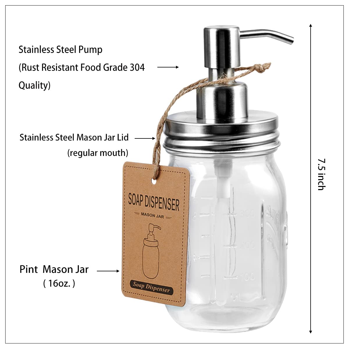 Amolliar 4-Piece Mason Jar Bathroom Accessories Set - Rustic Farmhouse Soap Dispenser, Q-Tip Holder, Toothbrush Organizer - Brushed Nickel Vanity Decor for Countertop Organization | Perfect for Farmhouse, Apothecary & Modern Bathroom Styles