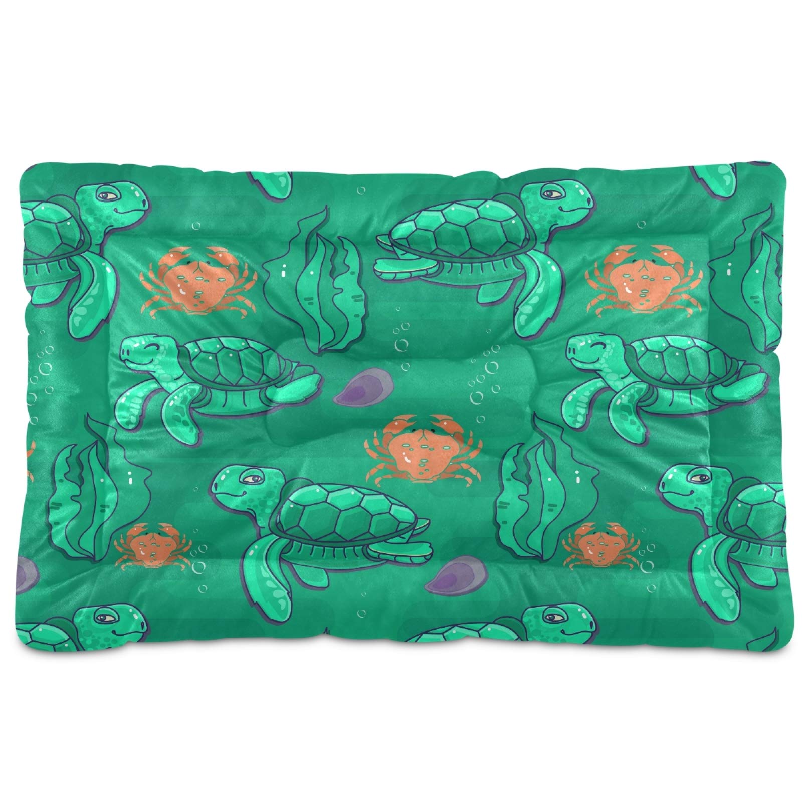 Washable Dog Bed Mat - Soft Turtle & Crab Ocean Themed Crate Mattress for Large, Medium, Small Dogs & Puppies (36x24 Inches) - Perfect for Pet Crates, Kennels & Home Comfort