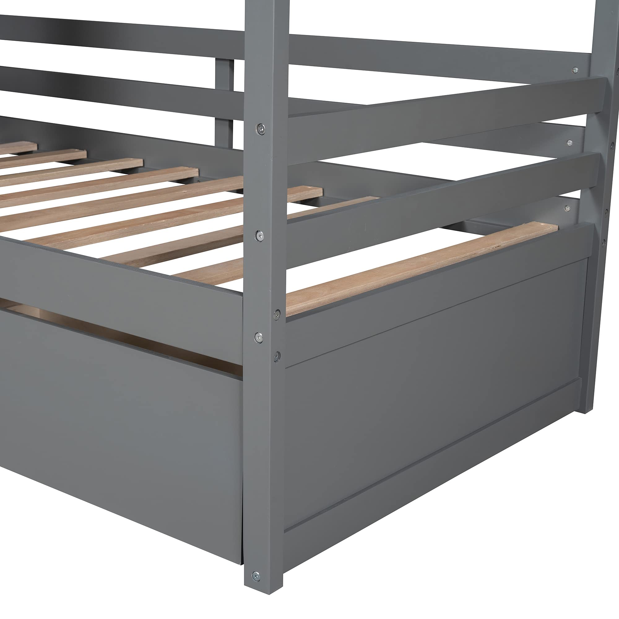 Quarte House Bed Low Daybed for Kids - Twin Size Wood Floor Bed Frame with 2 Drawers & Window, No Box Spring Needed - Grey Modern Tent Bed for Bedroom, Playroom & Nursery (Twin Size)