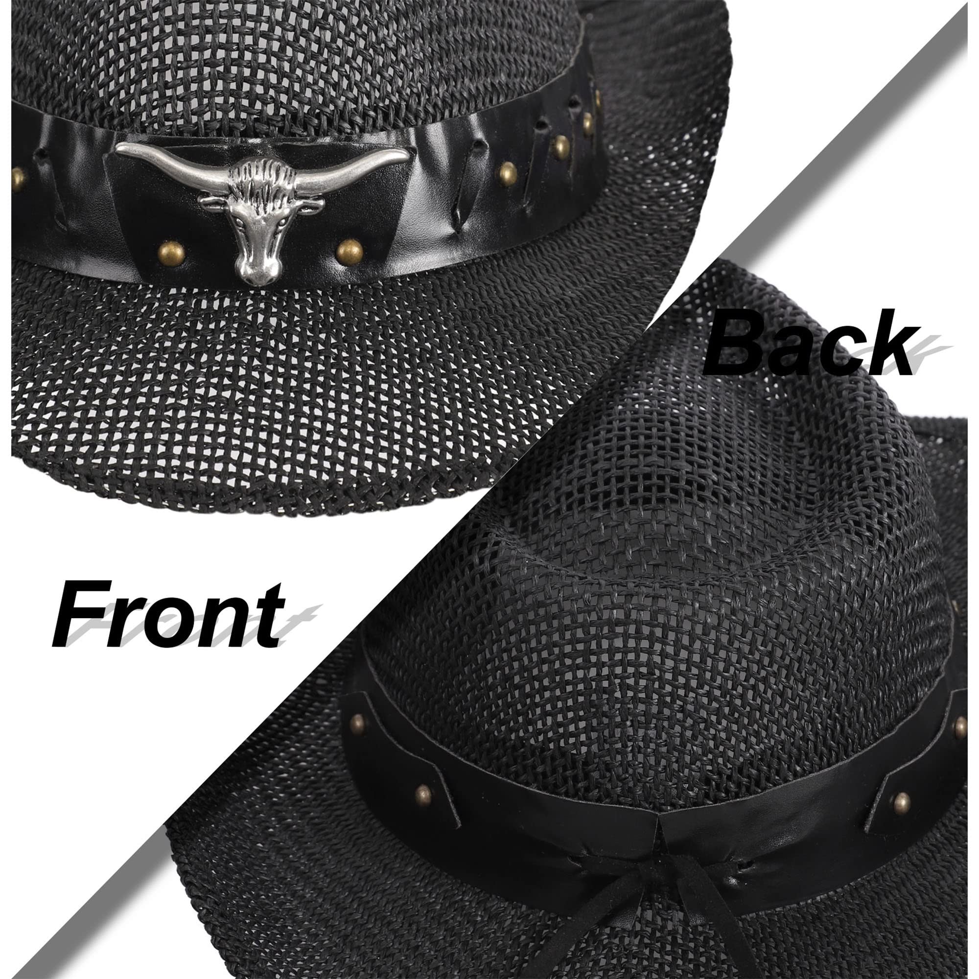 Kids Straw Cowboy Hat - Classic Western Cowgirl Hat for Children 6-8 Years | Black Bull Design Straw Hat for Outdoor Play, Rodeo & Western Costume