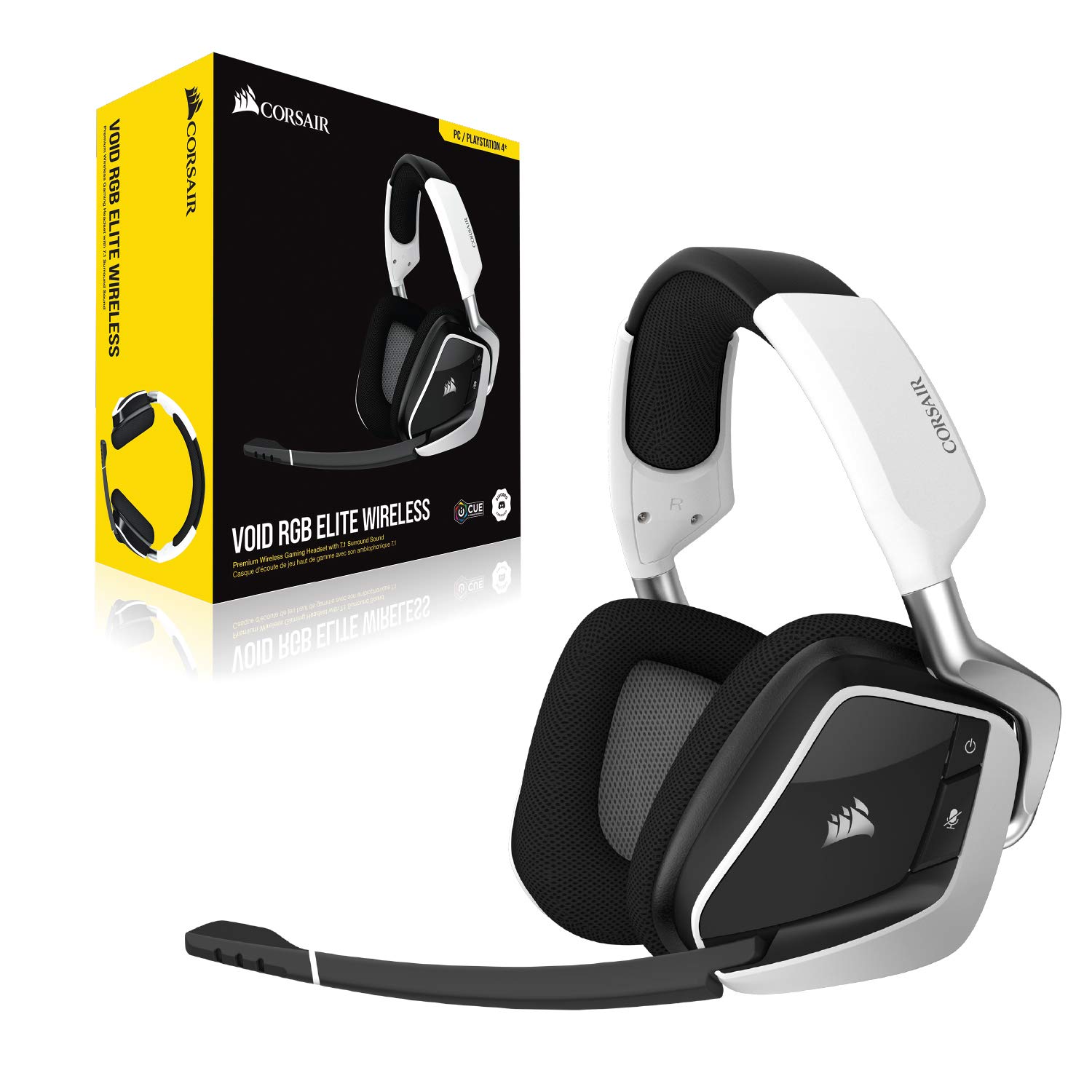 Corsair VOID RGB ELITE Wireless Gaming Headset with 7.1 Surround Sound - Discord Certified - iCUE Compatible - for PC, Mac, PS5, PS4 (White) - Perfect for Competitive Gaming & Streaming