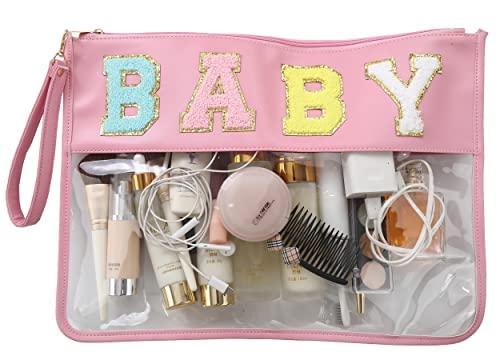 Personalized Pink Clear Makeup Bag - Transparent Travel Cosmetic Organizer for Toiletries, Snacks & Beach Essentials | Perfect for Gym, Travel & Daily Use