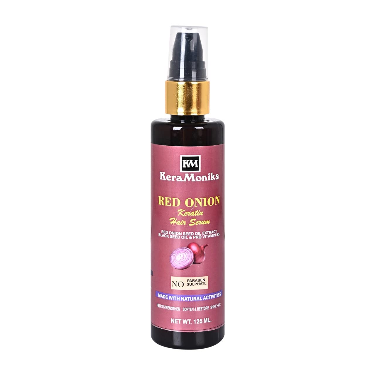 Keramoniks Red Onion & Black Seed Oil Keratin Hair Serum - 125ml for Hair Growth, Anti Hair Fall, Stronger Longer Thicker Hair | Fights Breakage & Split Ends | Daily Nourishment for Damaged & Dry Hair