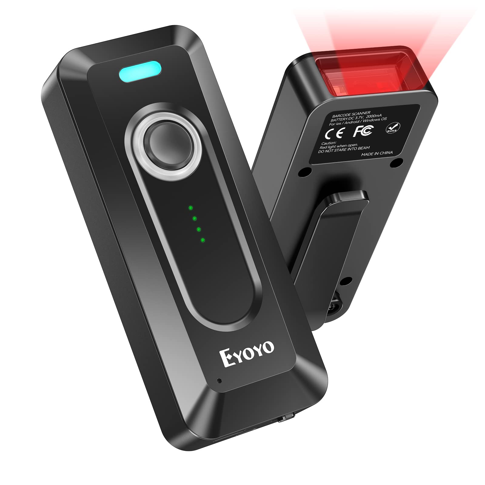 Eyoyo 2D Bluetooth Wireless Barcode Scanner - Portable QR Code Reader with 2000mAh Battery & Level Indicator - Compatible with iPhone, iPad, Android - Perfect for Library Book Inventory, Retail Stores & Warehouse Management