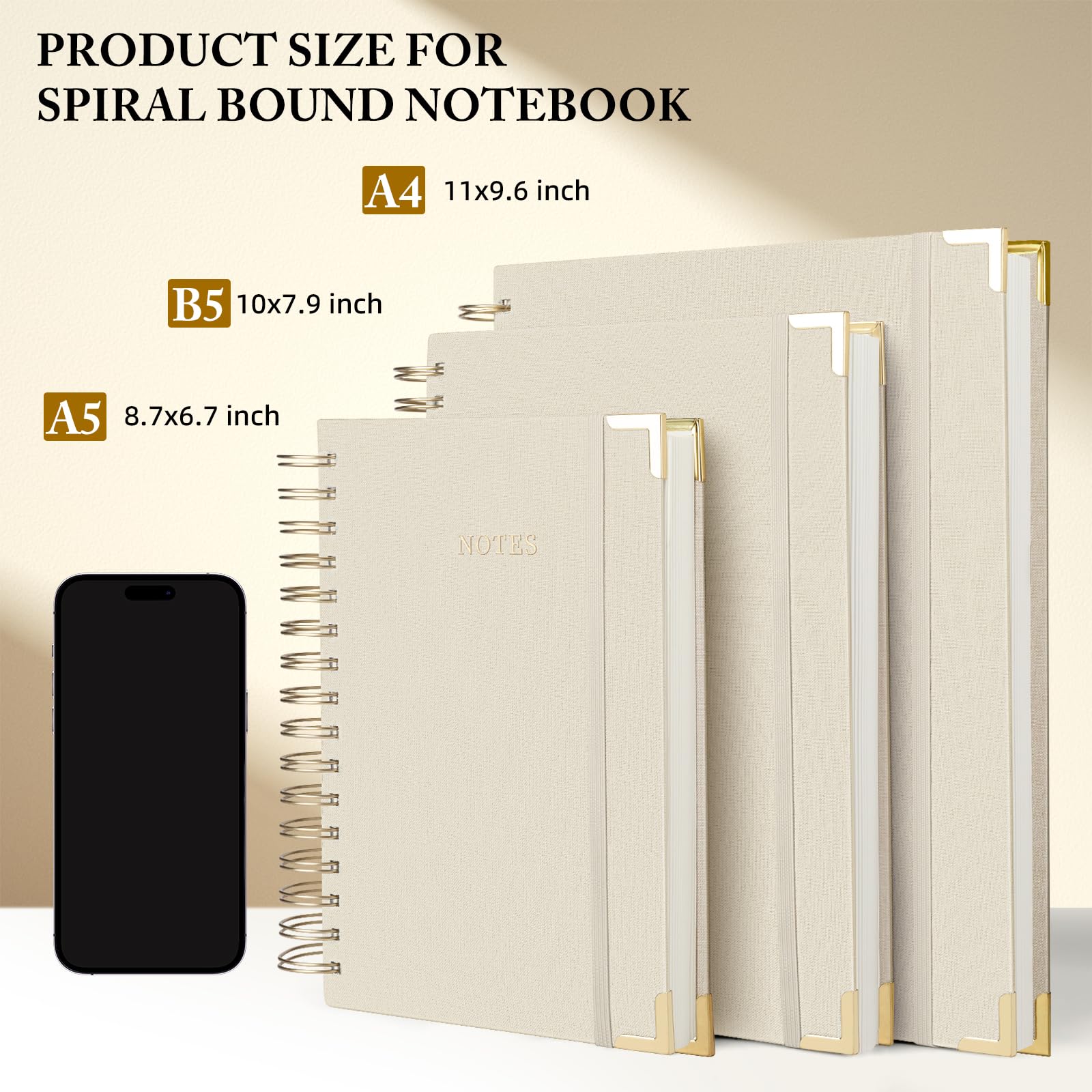 Premium Spiral Notebook Journal - 328 Pages Linen Hardcover College Ruled Notebook with 100GSM Thick Paper, A5 Lined Writing Journal for Women & Men | Perfect for Work, School, Note Taking & Creative Writing