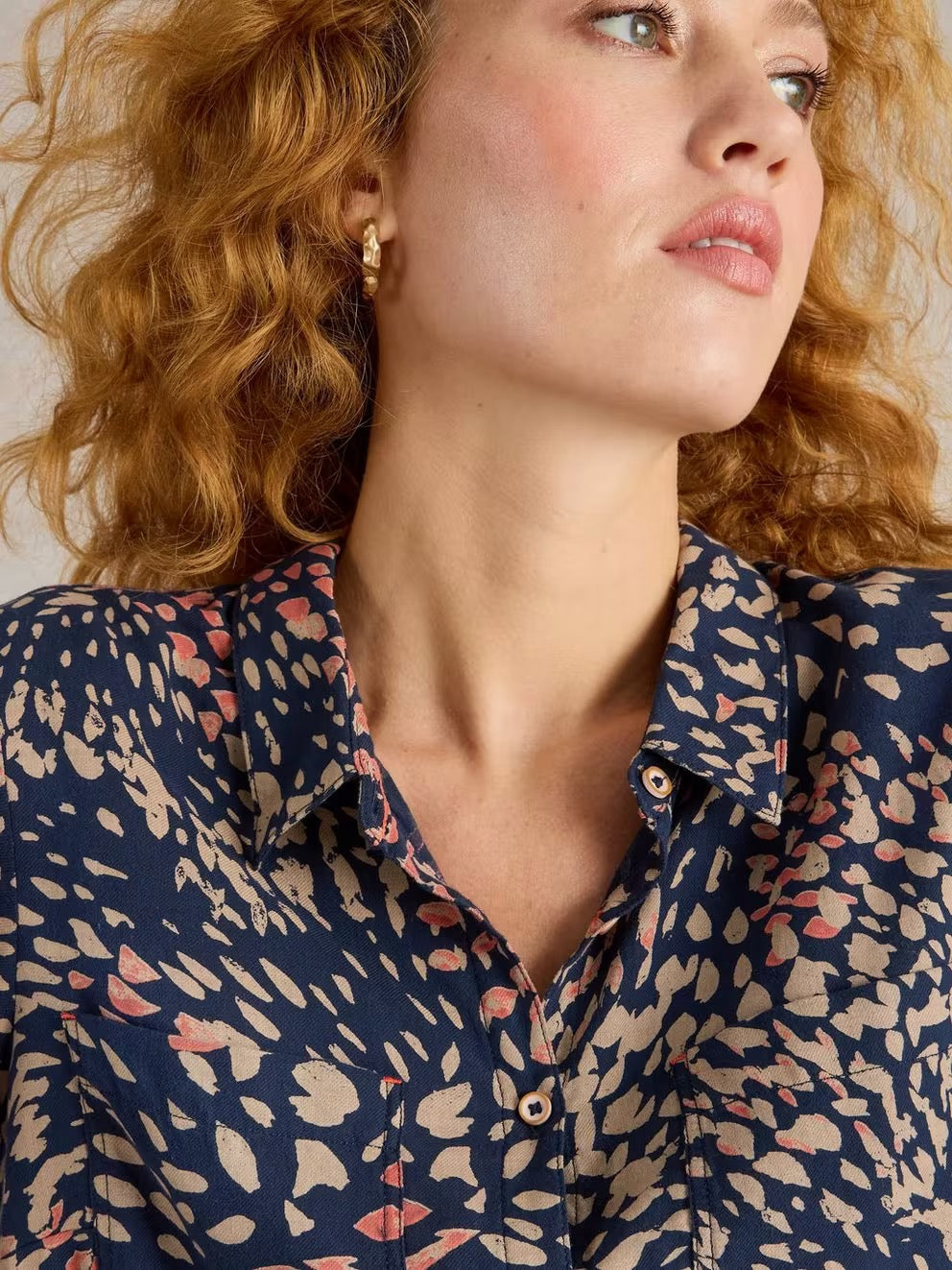 Sophie Organic Cotton Shirt for Women - Navy Blue Floral Print - Comfortable Casual Wear for Everyday Outfits & Summer Fashion