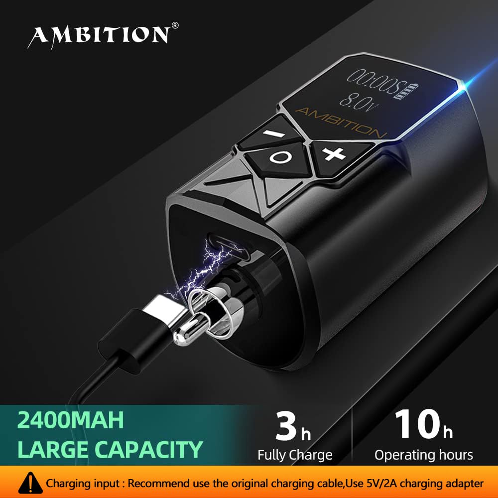 Professional Rotary Tattoo Machine Kit - Ambition Torped Tattoo Pen with Brushless Motor & 1800mAh Power Supply | Complete Cartridge System for Tattoo Artists | Perfect for Studio Work & Professional Tattooing