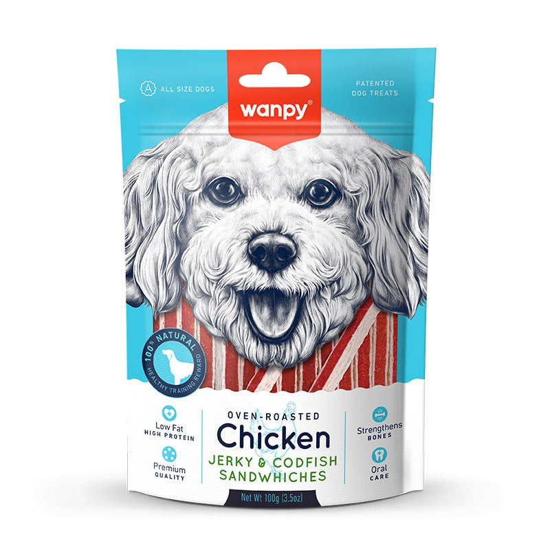 Wanpy Oven Roasted Dog Jerky Treats 100g - 6 Flavor Varieties for Small & Large Dogs | Natural Protein Snacks for Training & Rewards
