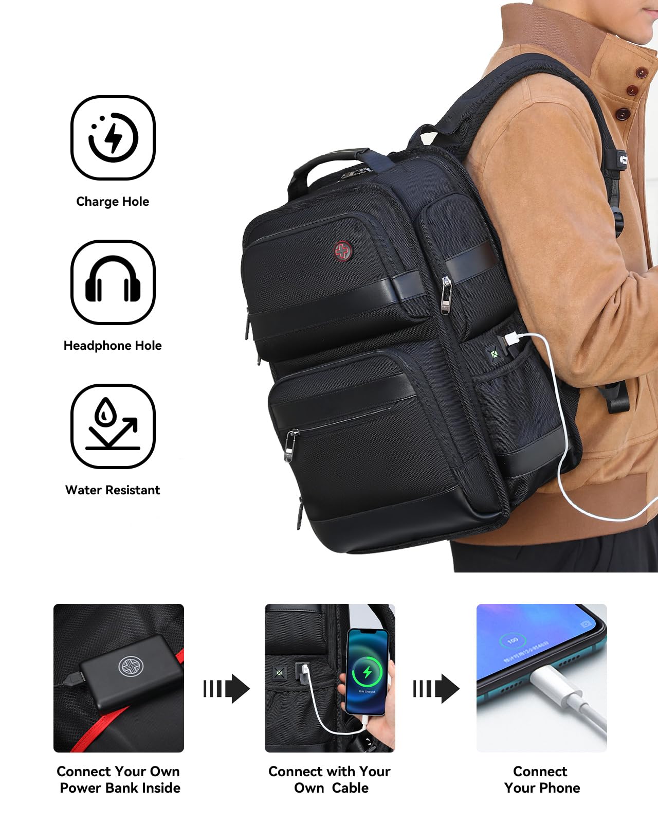 **CROSSGEAR 16 Inch Business Laptop Backpack for Men - Water Resistant USB Charging Travel Backpack, Airplane Carry-On & Office Commuter Daypack - Perfect for Work, Travel & Daily Use**
