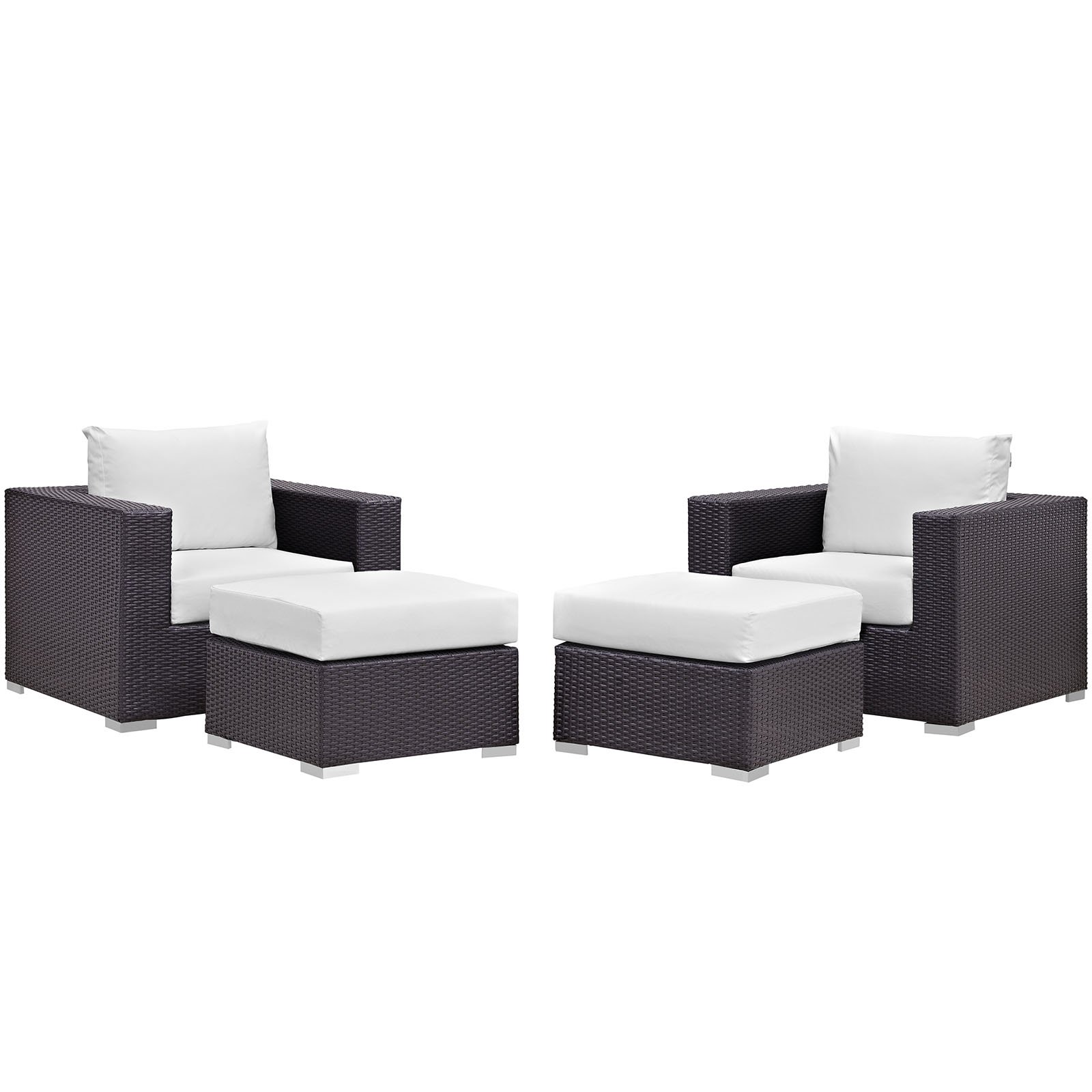 Modway Convene 4-Piece Wicker Rattan Outdoor Patio Furniture Set - Espresso White Color - Perfect for Backyard, Garden, Poolside & Patio Relaxation