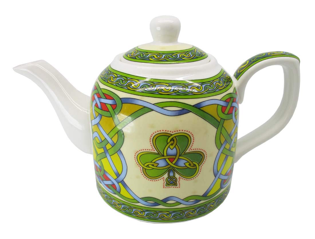 Royal Tara Irish Shamrock Porcelain Tea Set - Celtic Knot Teapot with Removable Lid, 2 Matching Mugs & Tea Bag Holder | Perfect for St. Patrick's Day Gifts, Afternoon Tea & Irish-Themed Decor