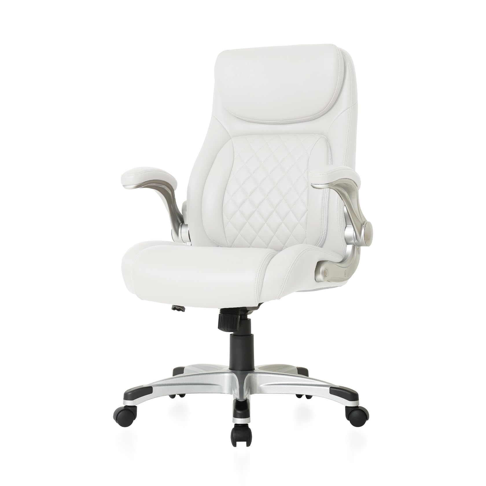 Nouhaus Ergonomic Office Chair with Posture Support - PU Leather Executive Desk Chair with Adjustable Lumbar Support & Flip-Up Armrests - Modern Computer Chair for Home & Office Workspace (White)