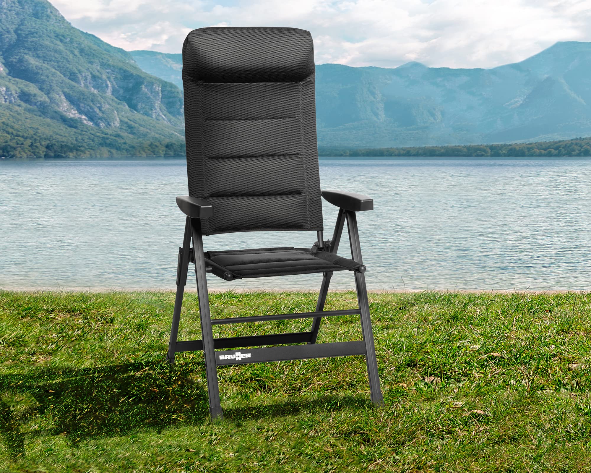 BRUNNER Skye 3D Black Camping Chaise Lounge - Portable Outdoor Folding Chair for Backyard, Beach, Picnic & Patio Relaxation