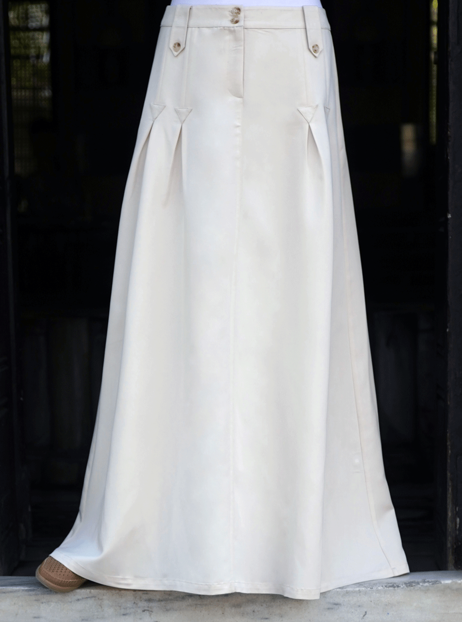 Elegant Inverted Pleats Skirt for Women - High Waist A-Line Midi Skirt with Pockets - Perfect for Office, Party & Casual Wear