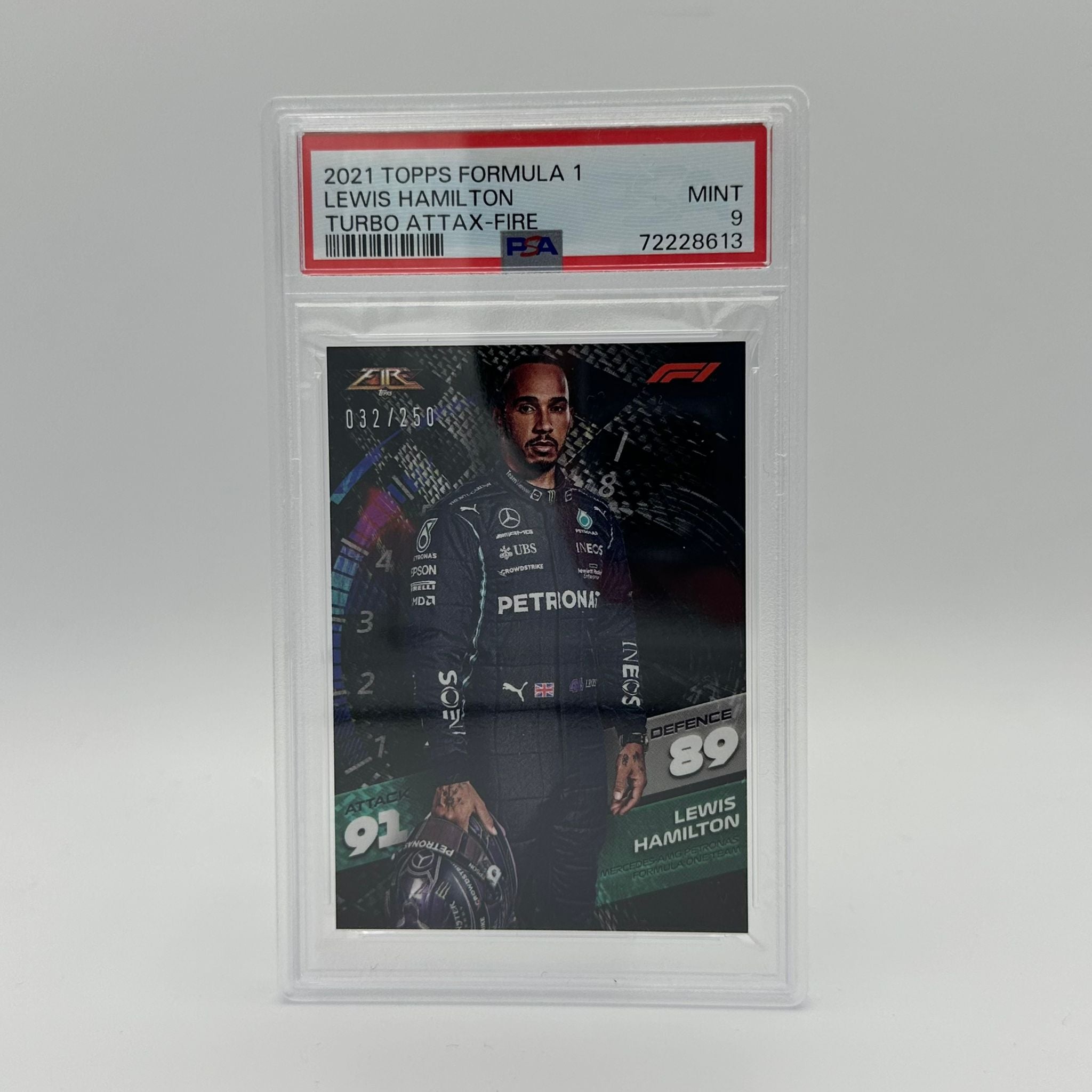PSA 9 Lewis Hamilton /250 Fire Card - Rare Collectible for F1 Fans & Sports Memorabilia Enthusiasts