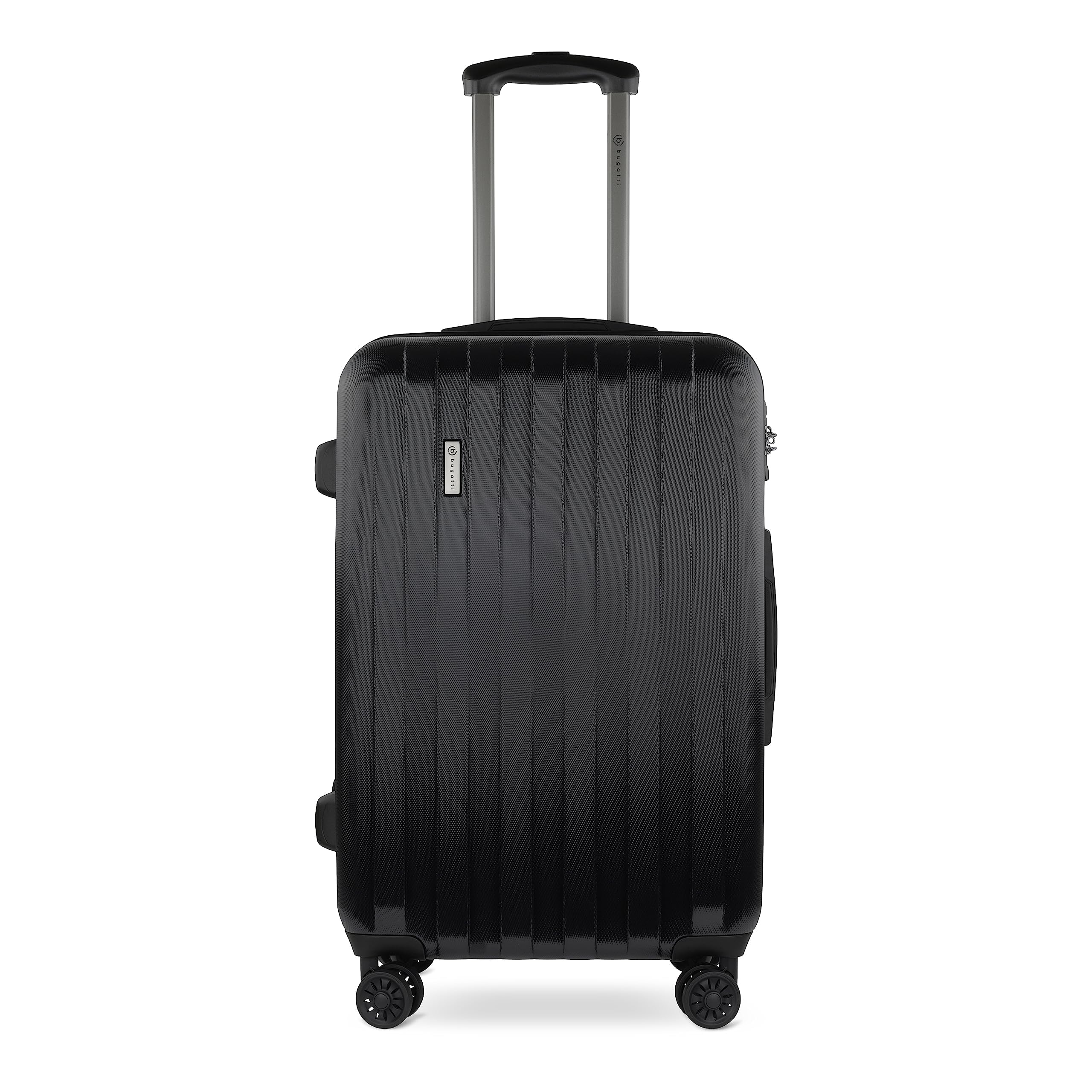 Bugatti Lima 4-Wheel Hard Shell Luggage Set with TSA Lock - Black Medium Suitcase & Carry-On for Travel, Business Trips & Vacations